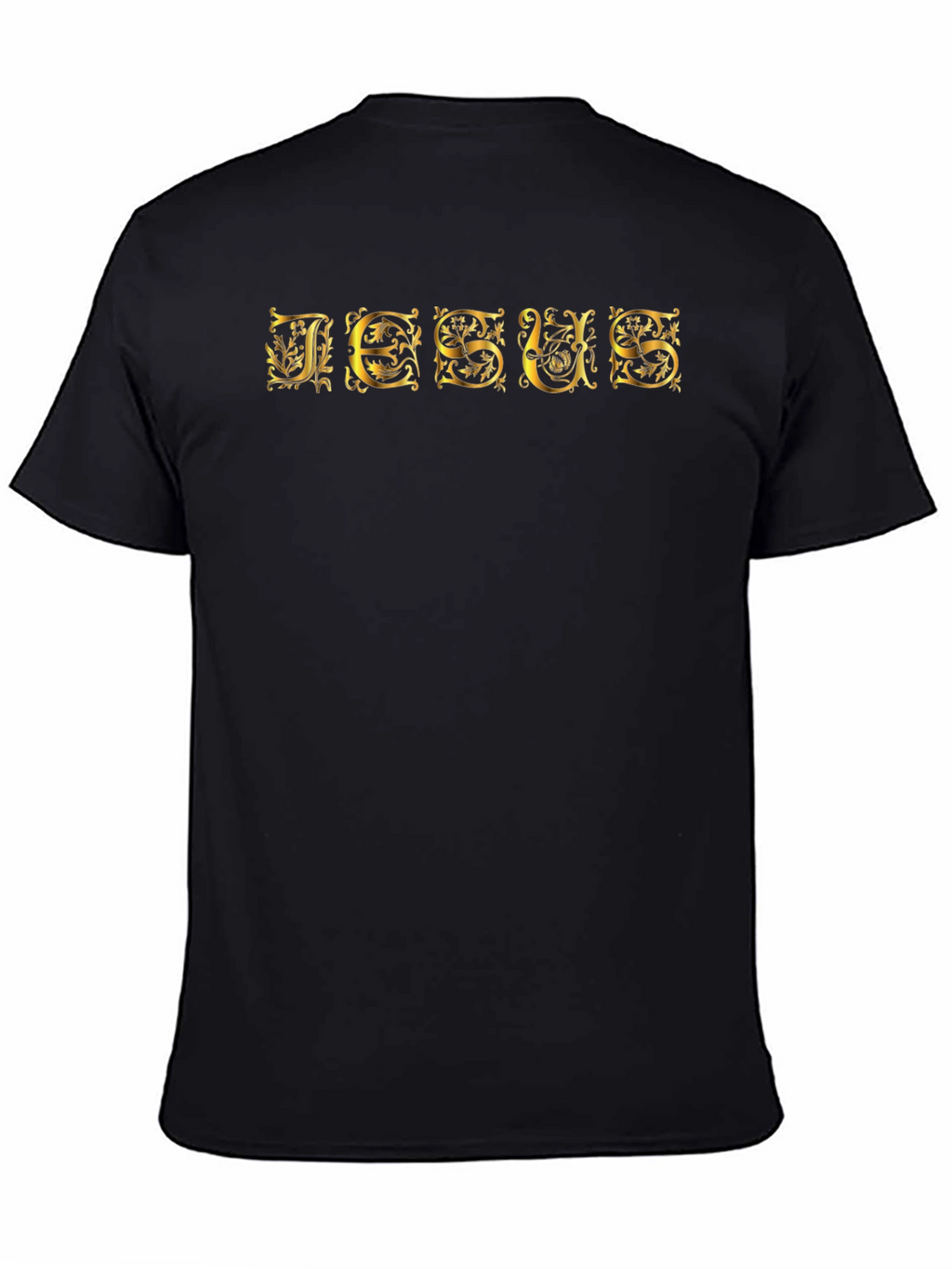 Jesus Ornate Gold Lettering Black T-Shirt