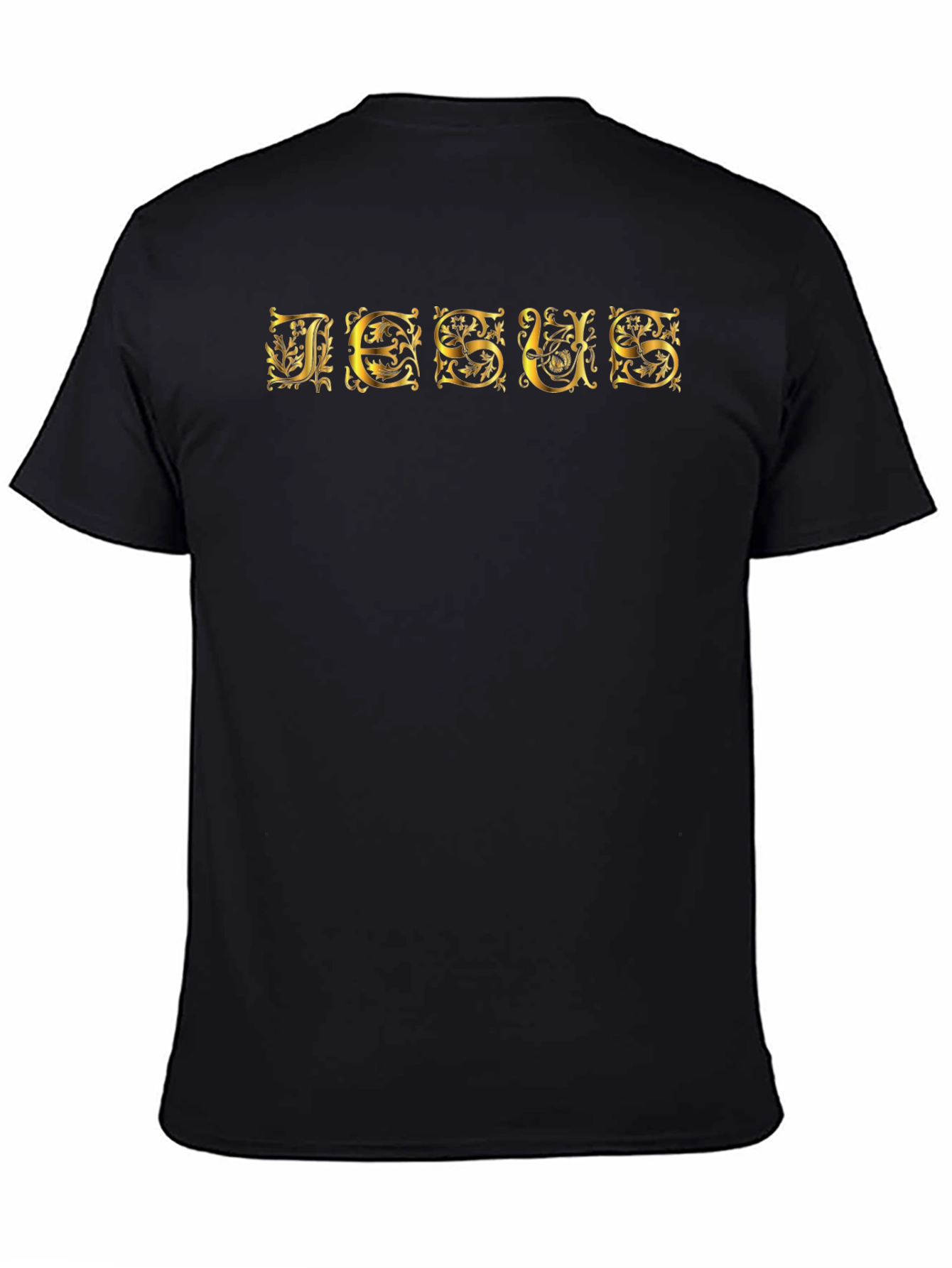 Jesus Ornate Gold Lettering Black T-Shirt