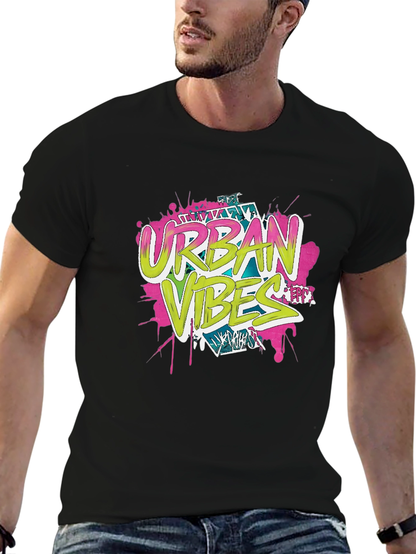 Urban Vibes Graphic Print Black T-Shirt