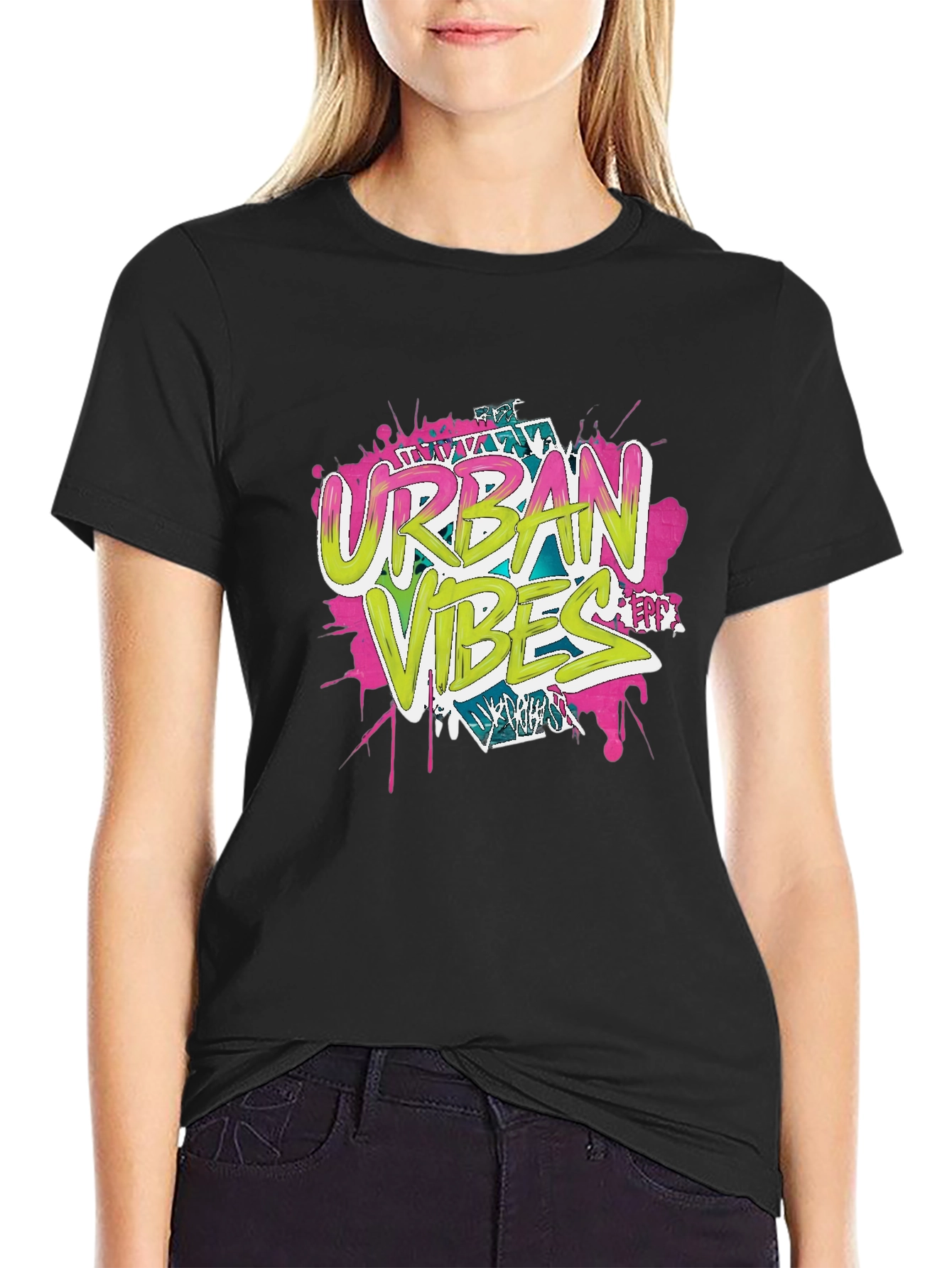 Urban Vibes Graphic Print Black T-Shirt