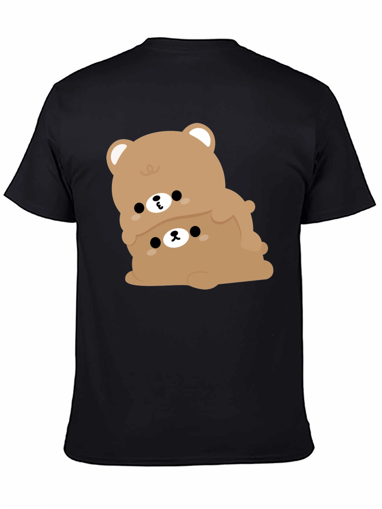 Cute Bear Stack Graphic Black T-Shirt