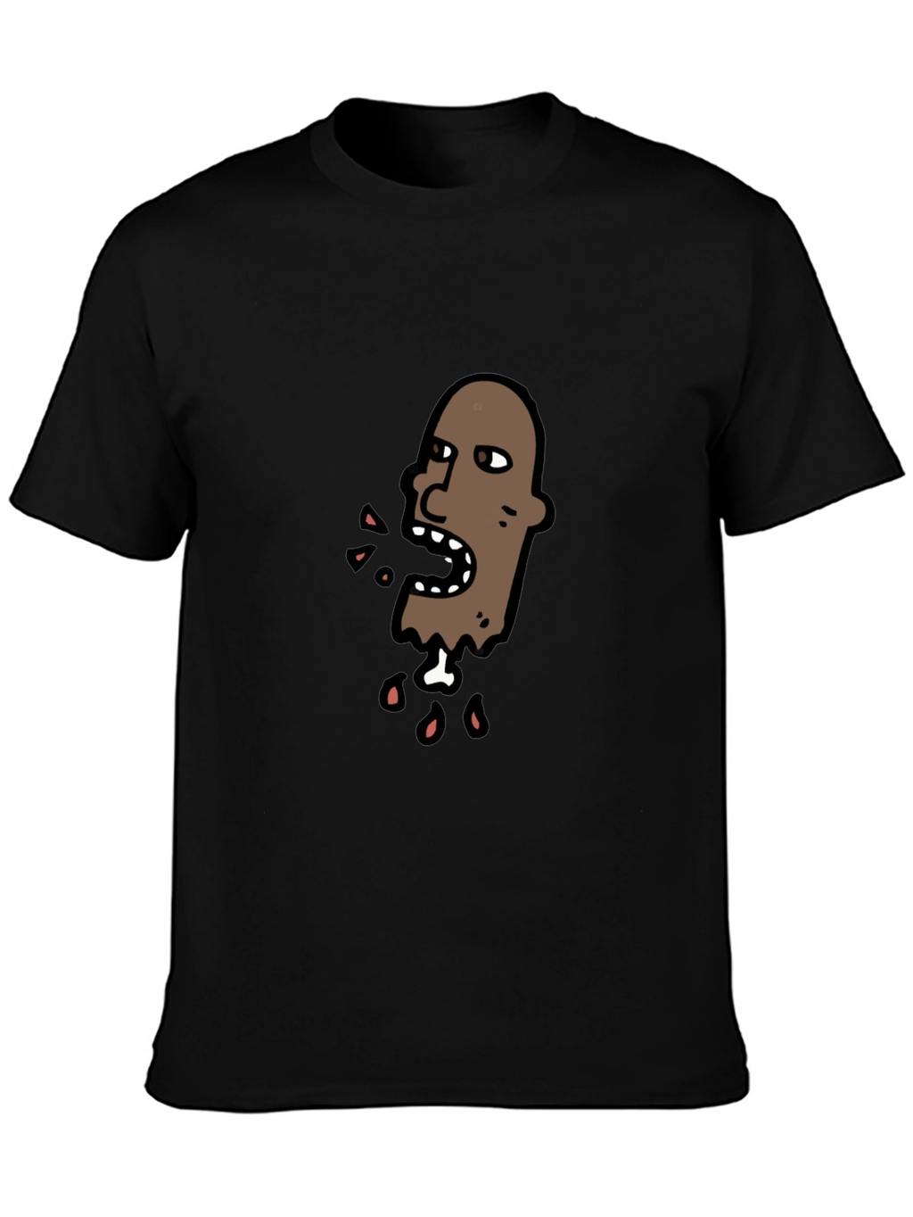 Cartoon Head Graphic Tee - Black Cotton T-Shirt
