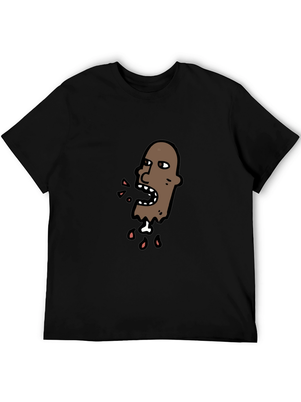 Cartoon Head Graphic Tee - Black Cotton T-Shirt