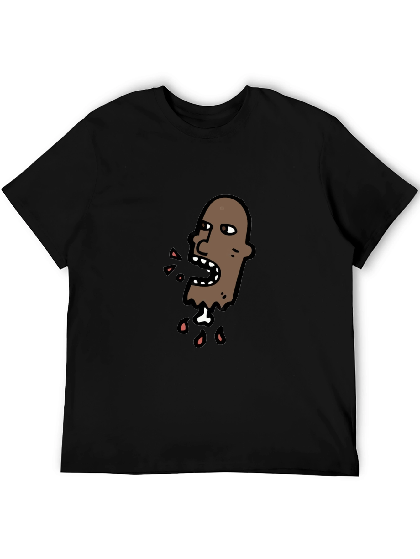 Cartoon Head Graphic Tee - Black Cotton T-Shirt