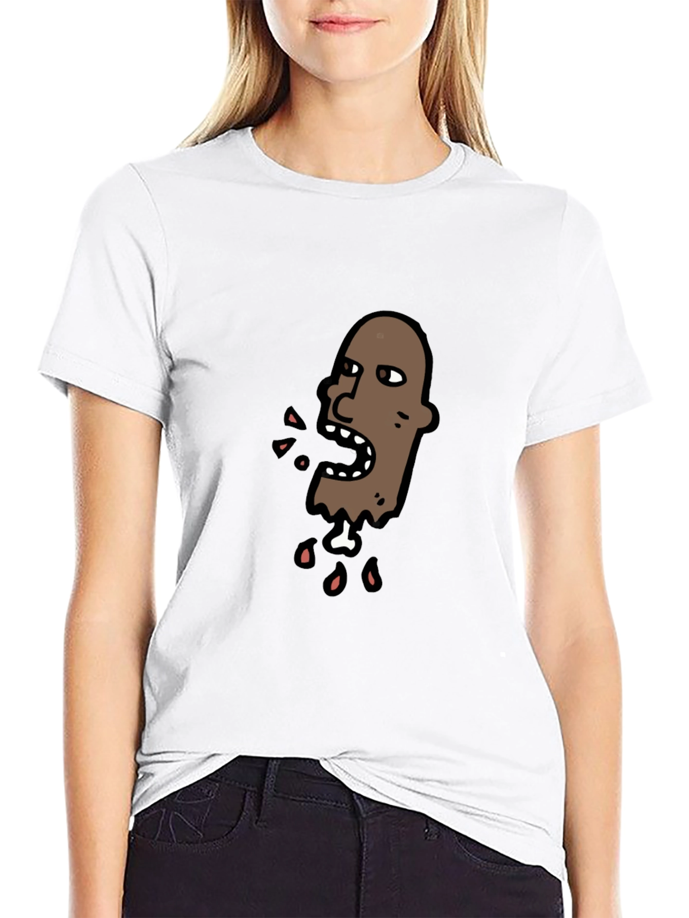 Cartoon Head Graphic Tee - Black Cotton T-Shirt