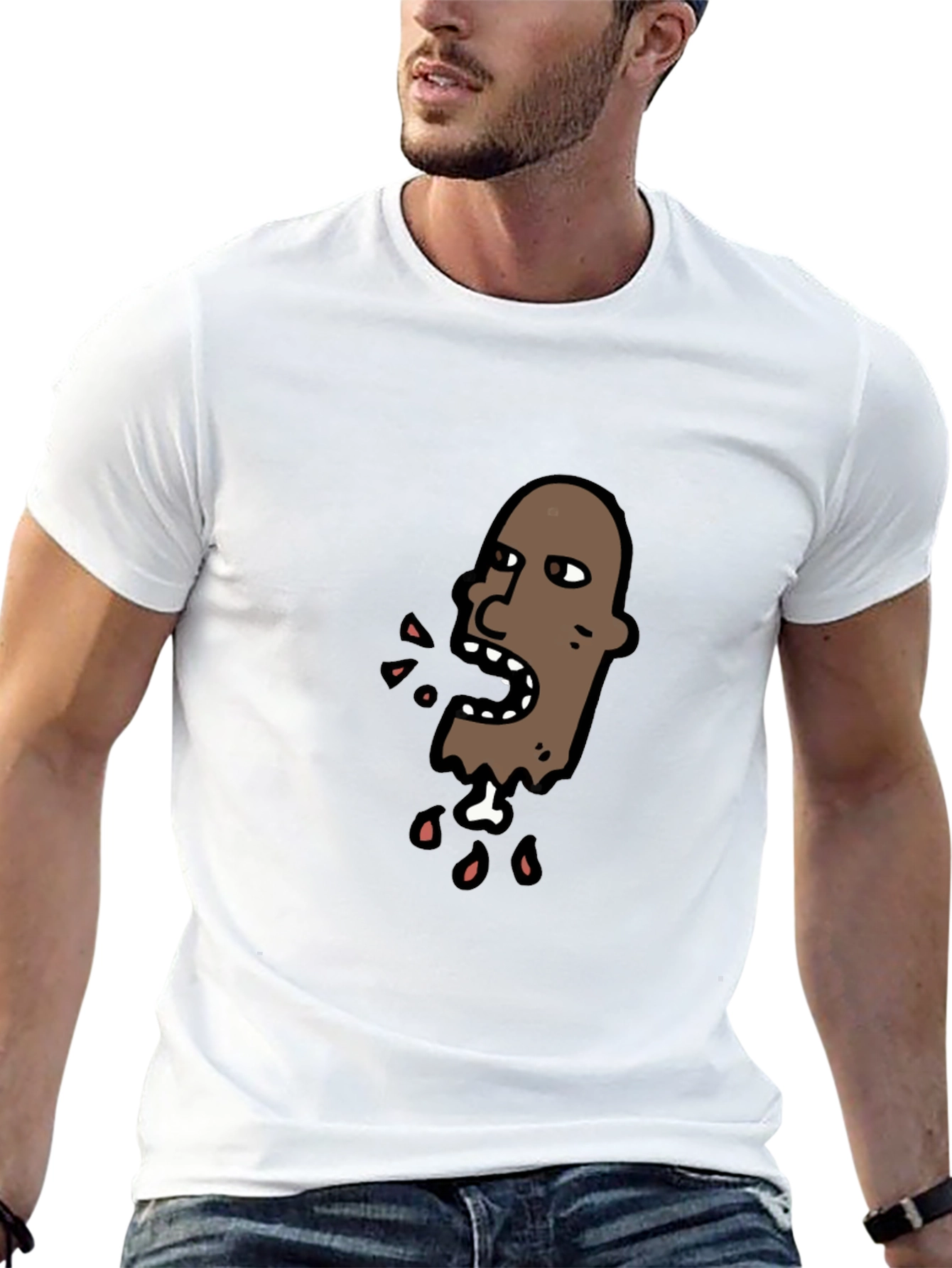 Cartoon Head Graphic Tee - Black Cotton T-Shirt