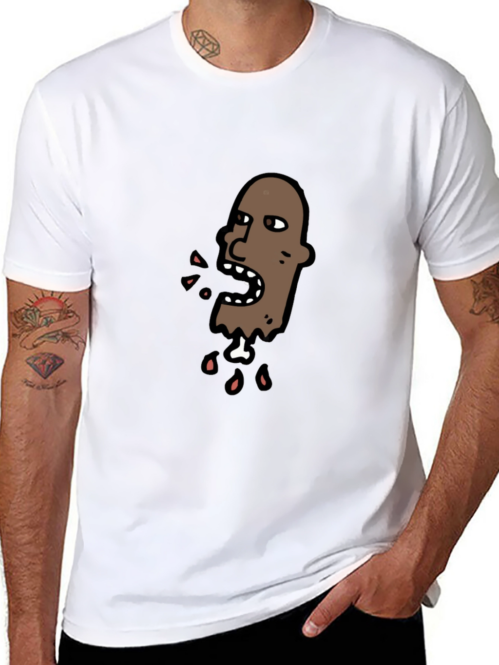 Cartoon Head Graphic Tee - Black Cotton T-Shirt