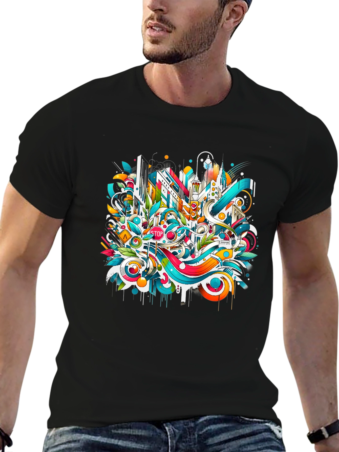 Abstract Cityscape Graphic T-Shirt - Urban Style