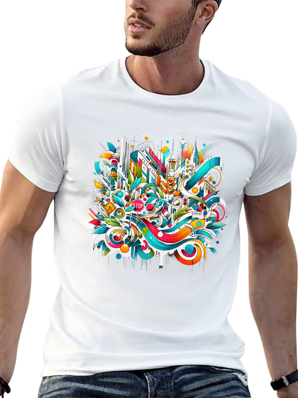 Abstract Cityscape Graphic T-Shirt - Urban Style