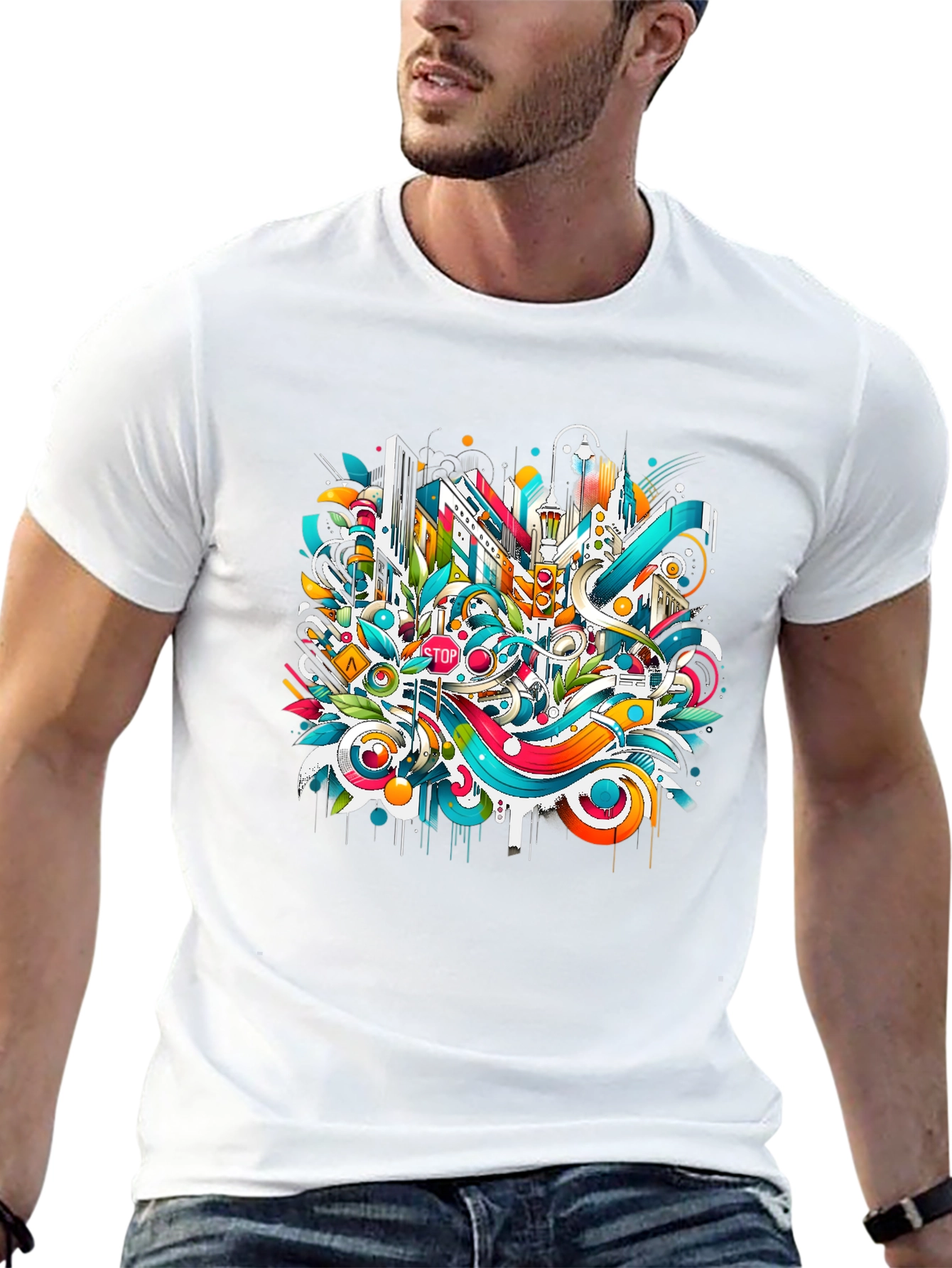Abstract Cityscape Graphic T-Shirt - Urban Style