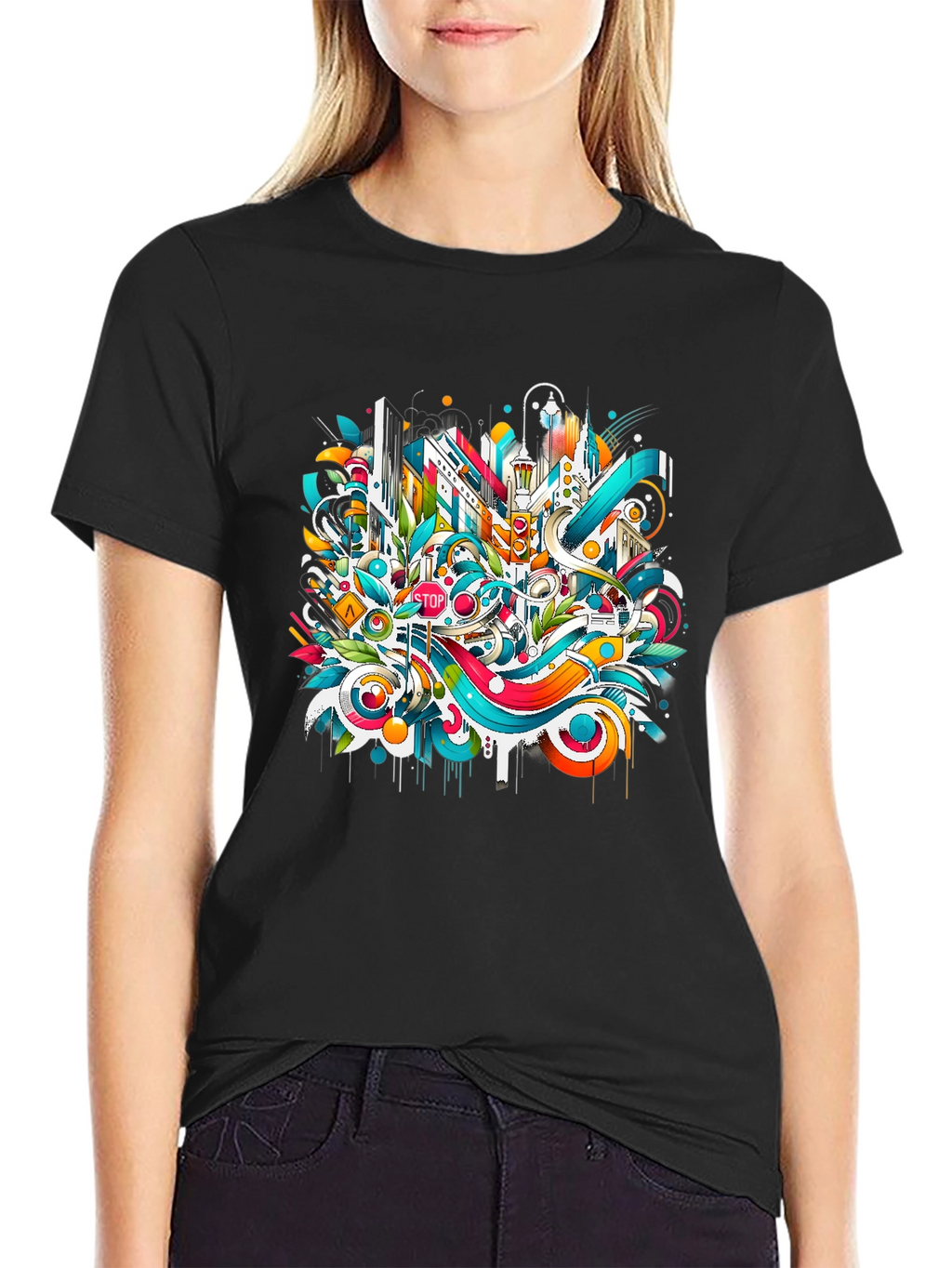 Abstract Cityscape Graphic T-Shirt - Urban Style