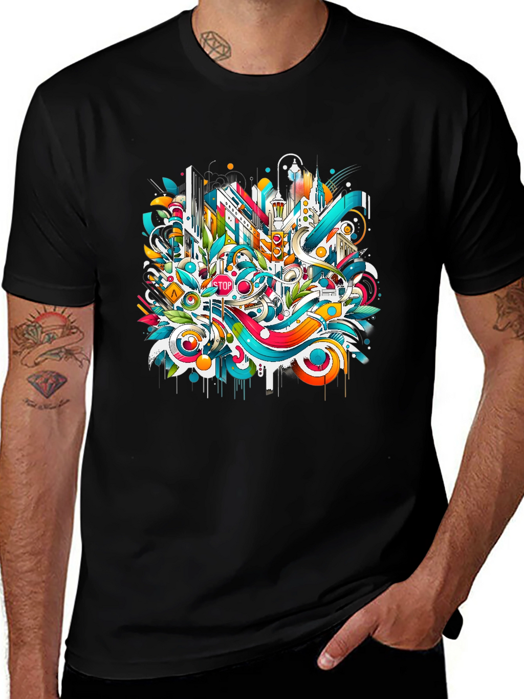 Abstract Cityscape Graphic T-Shirt - Urban Style