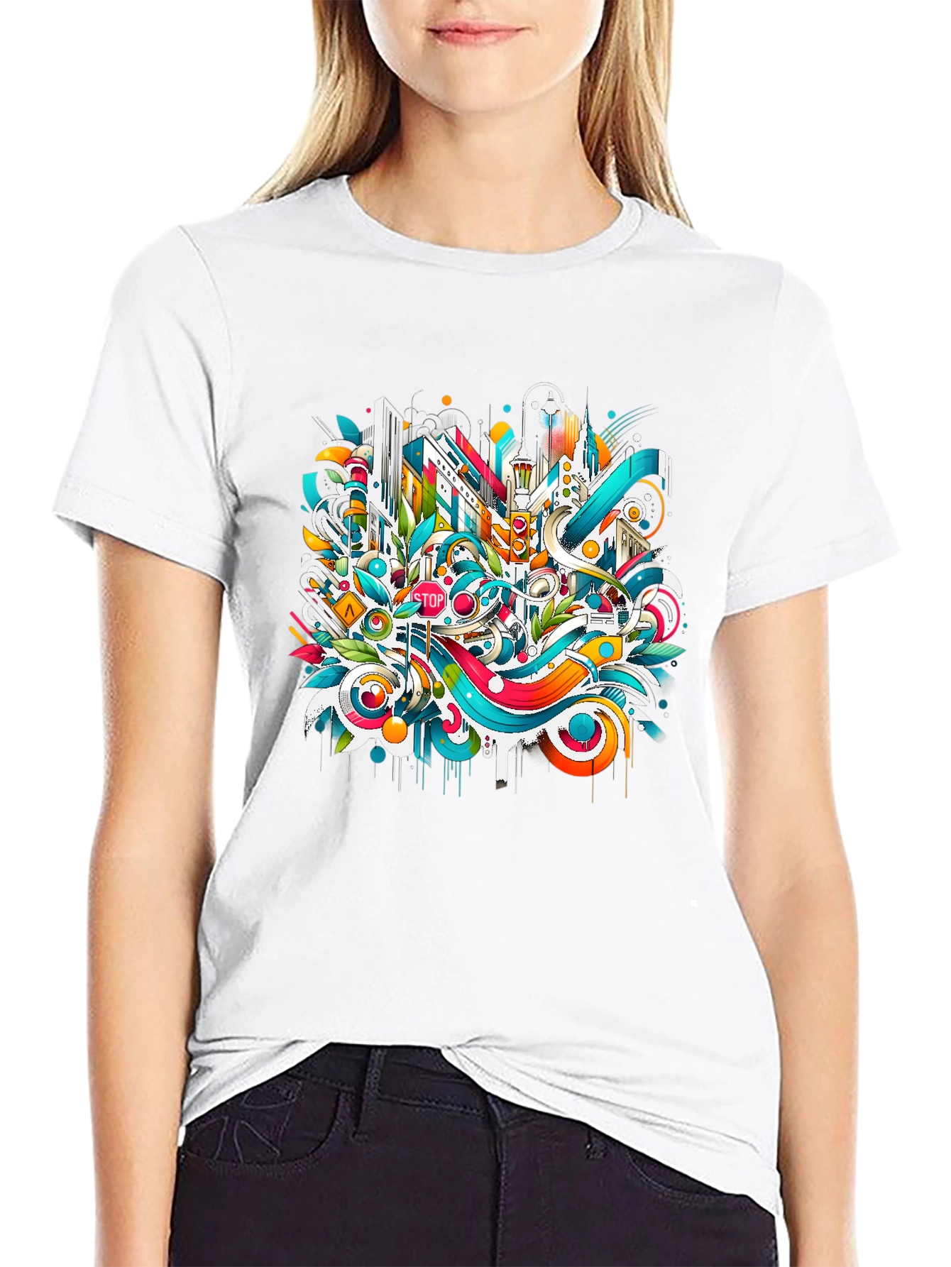 Abstract Cityscape Graphic T-Shirt - Urban Style