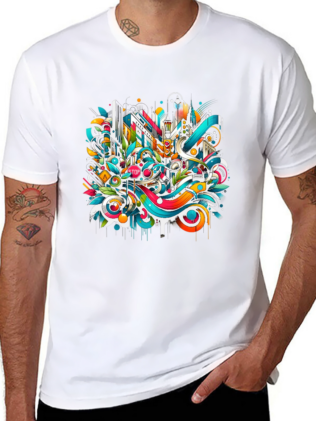 Abstract Cityscape Graphic T-Shirt - Urban Style