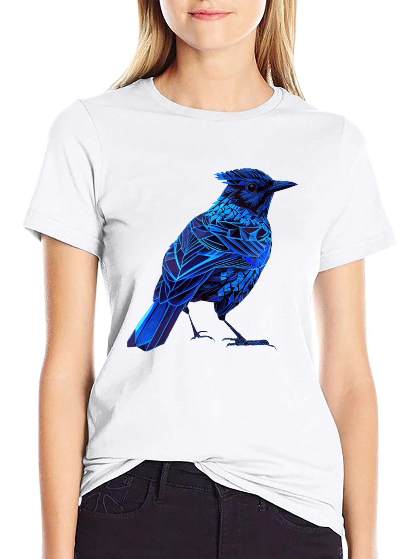 Blue Bird Graphic Tee - Modern Geometric Design