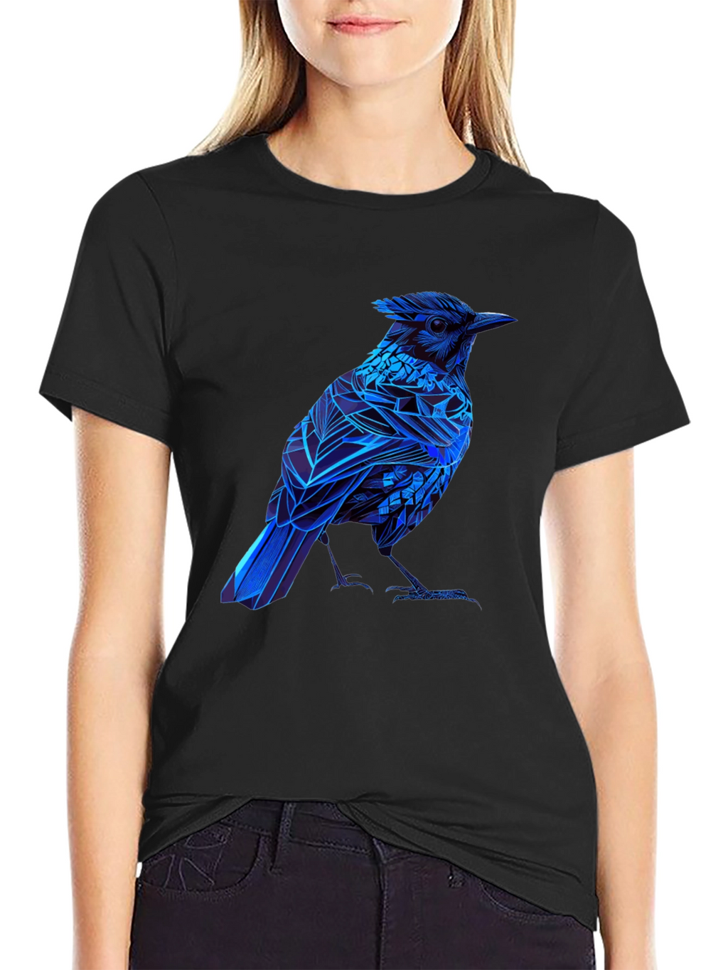 Blue Bird Graphic Tee - Modern Geometric Design