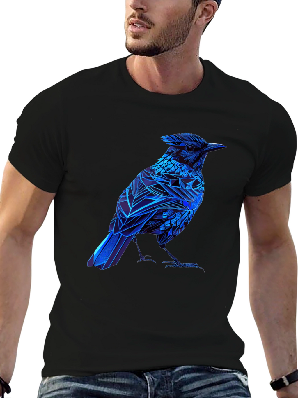Blue Bird Graphic Tee - Modern Geometric Design