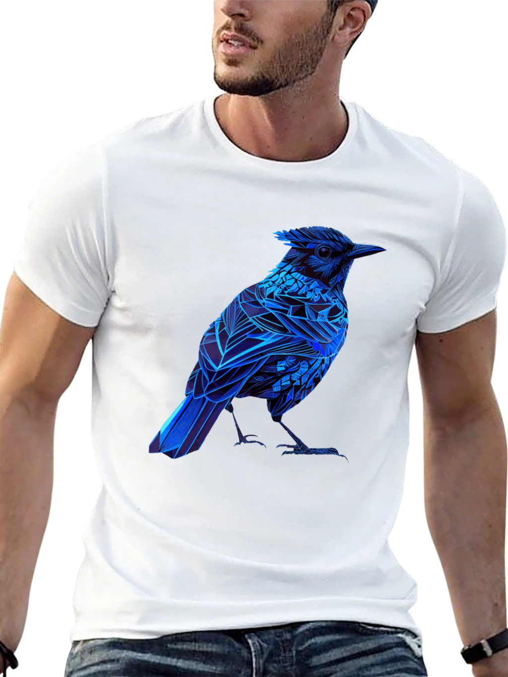 Blue Bird Graphic Tee - Modern Geometric Design