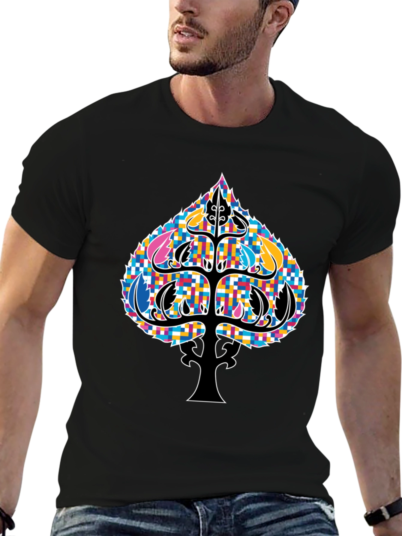 Ace of Spades Colorful Tree Graphic Tee - Black