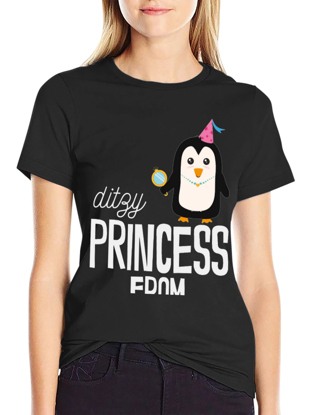 Dizzy Princess Penguin Black T-Shirt