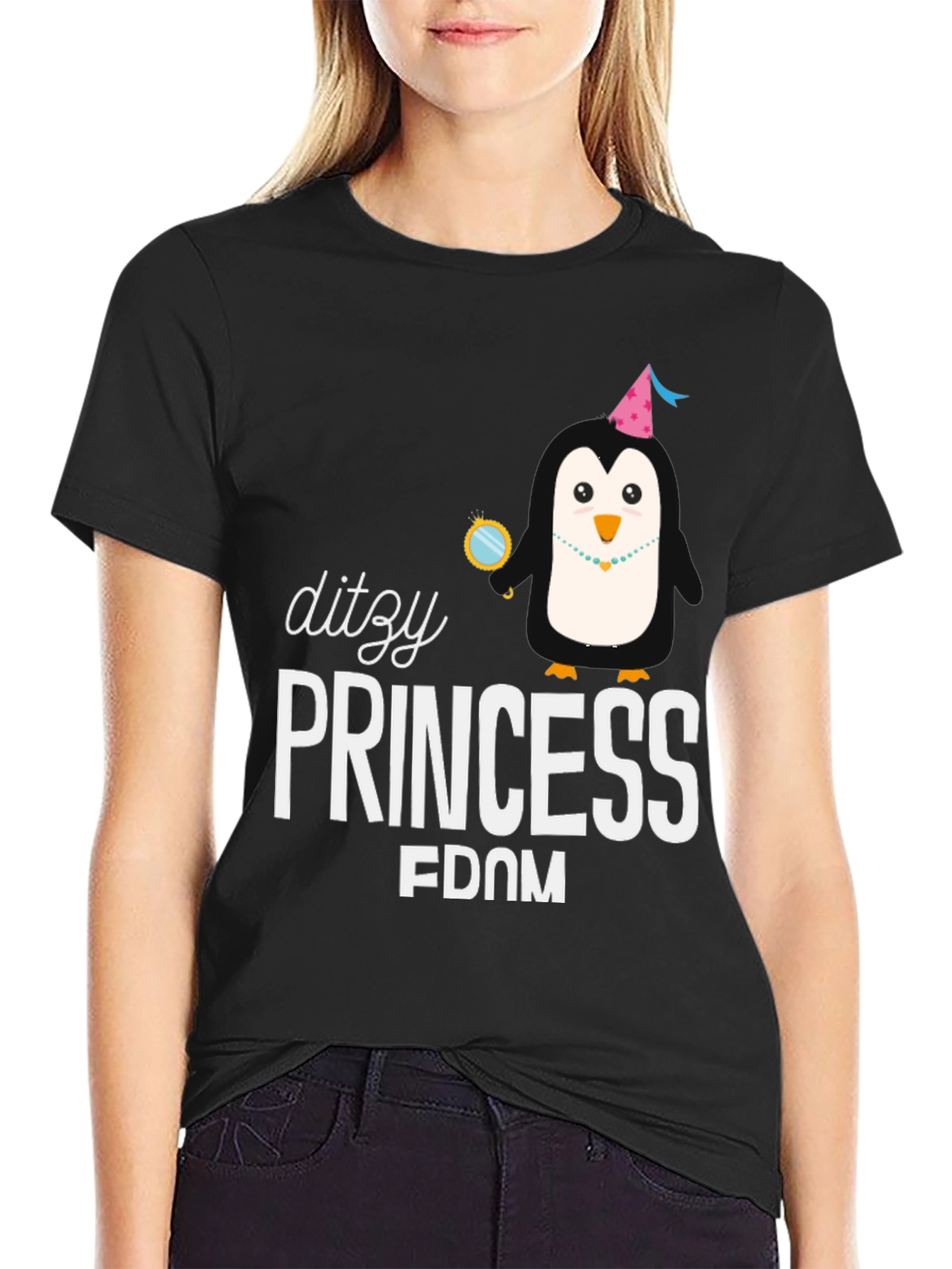 Dizzy Princess Penguin Black T-Shirt