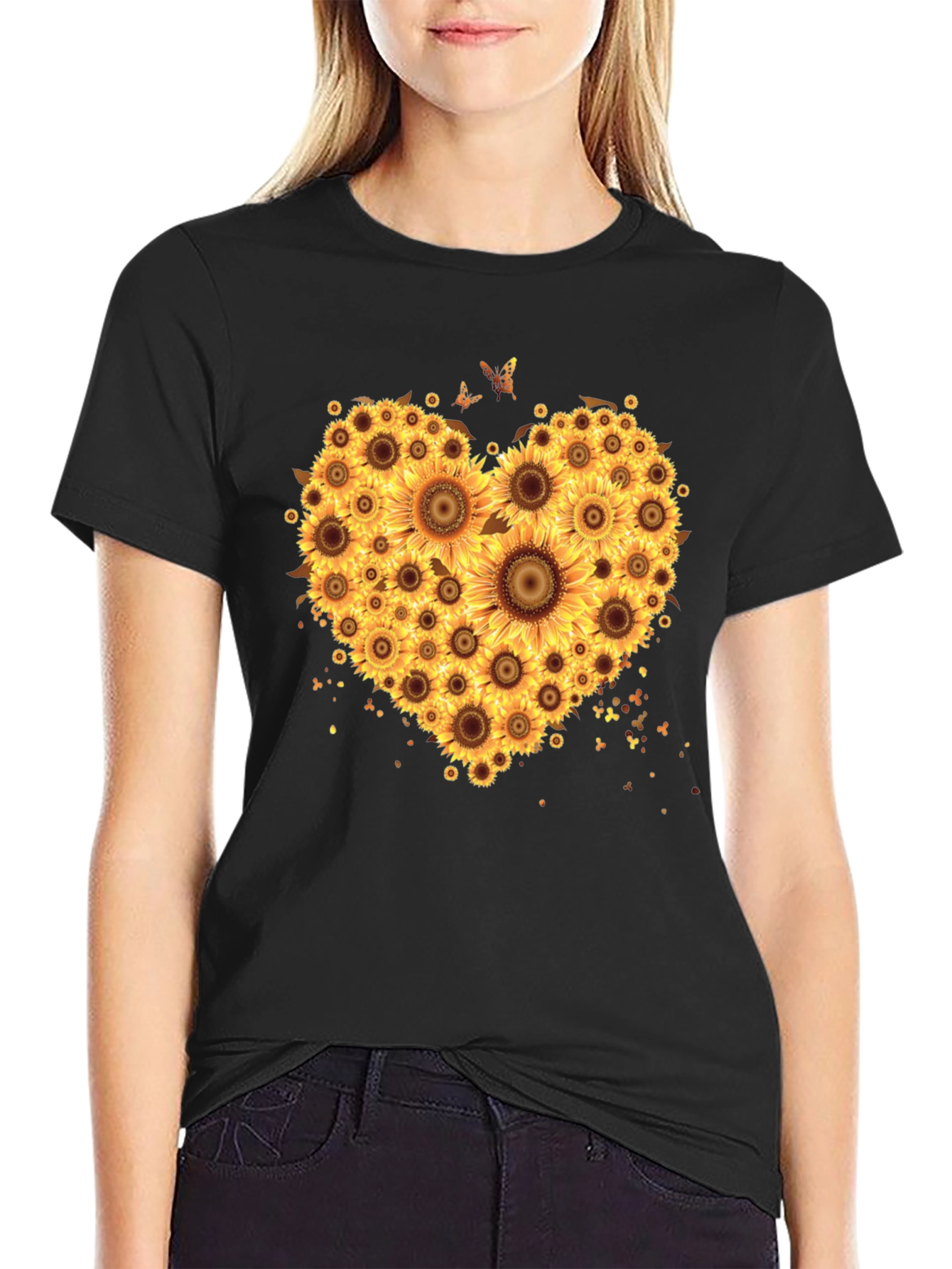 Sunflower Heart Graphic T-Shirt - Black