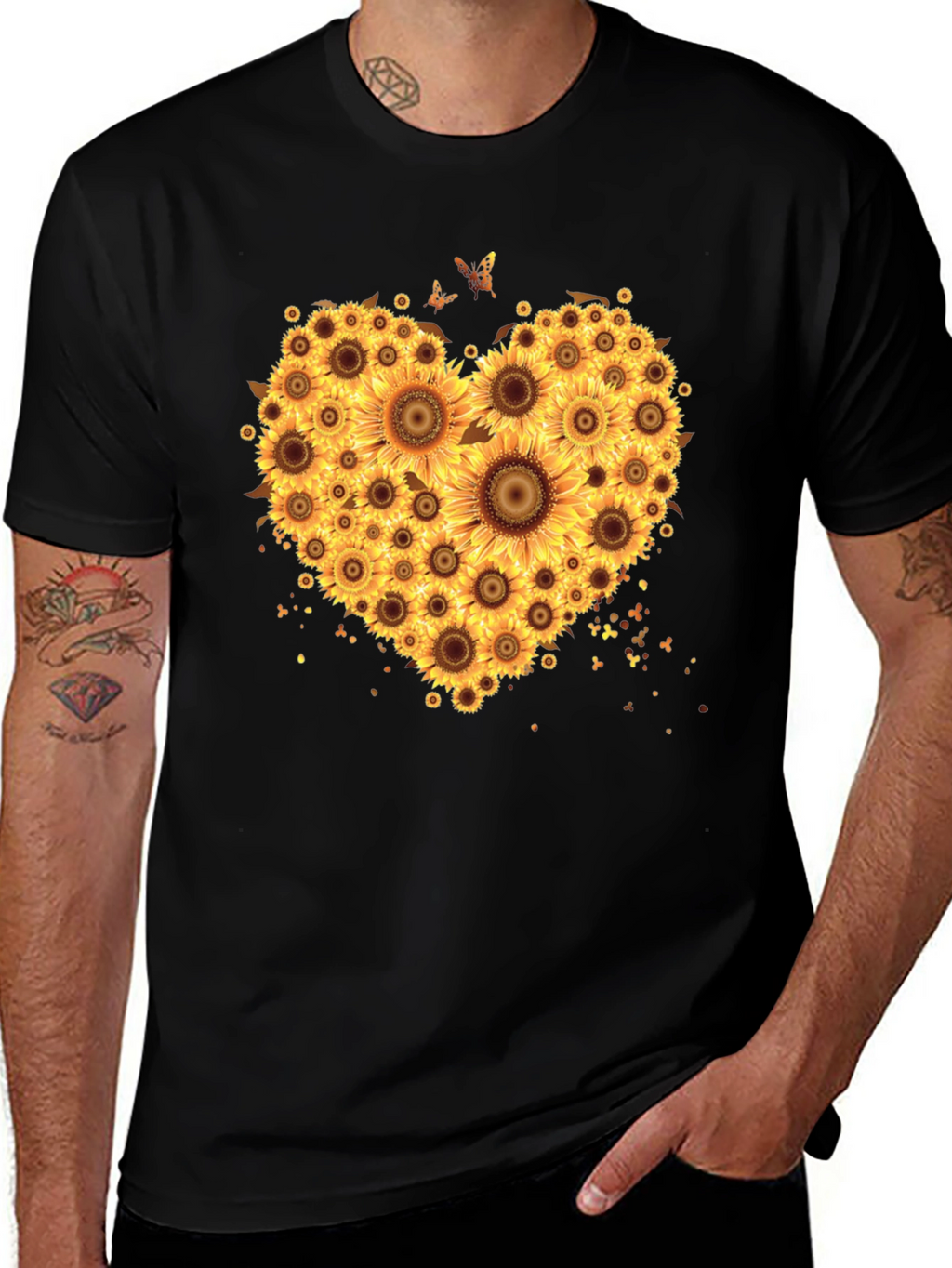 Sunflower Heart Graphic T-Shirt - Black