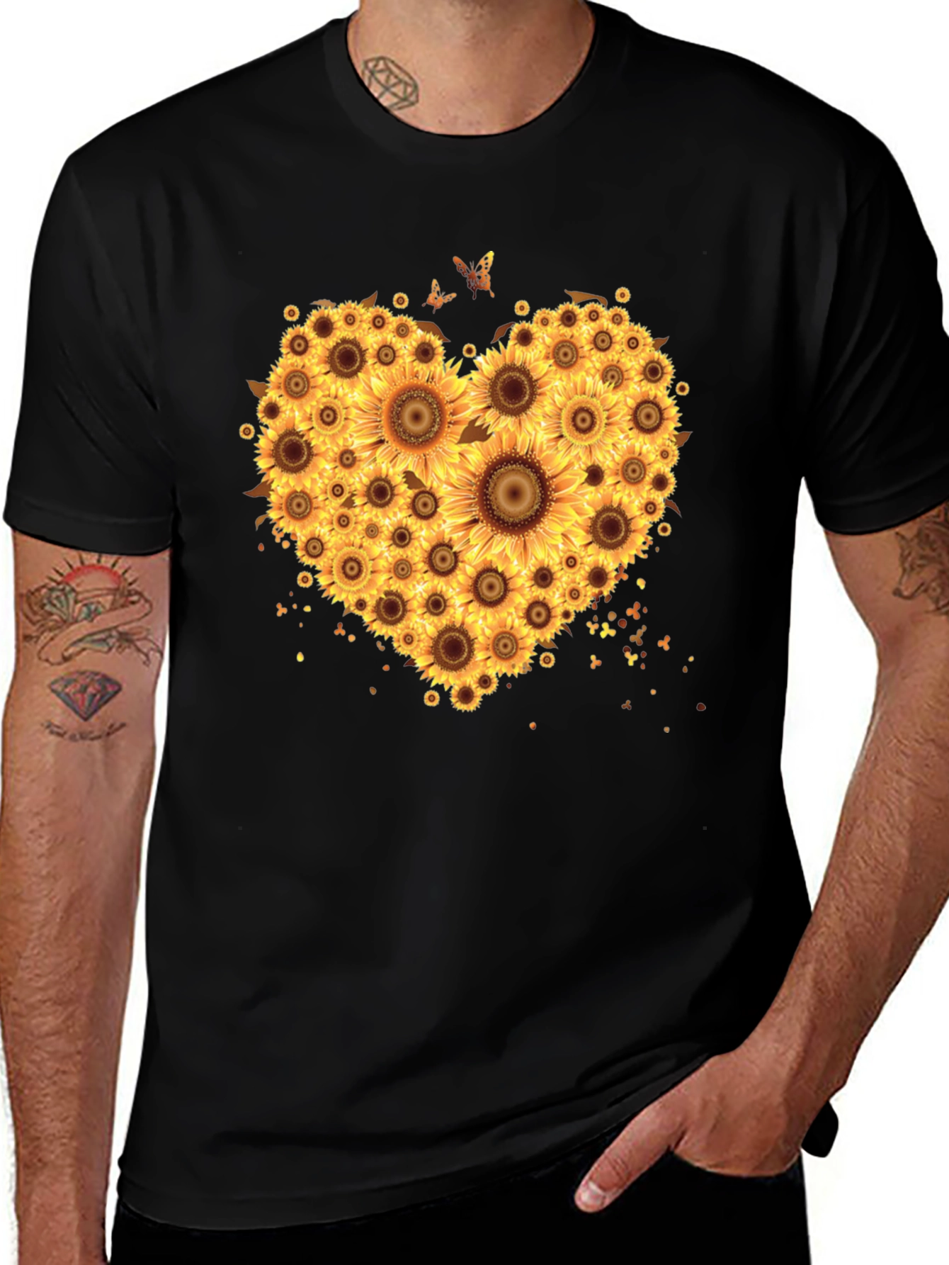 Sunflower Heart Graphic T-Shirt - Black