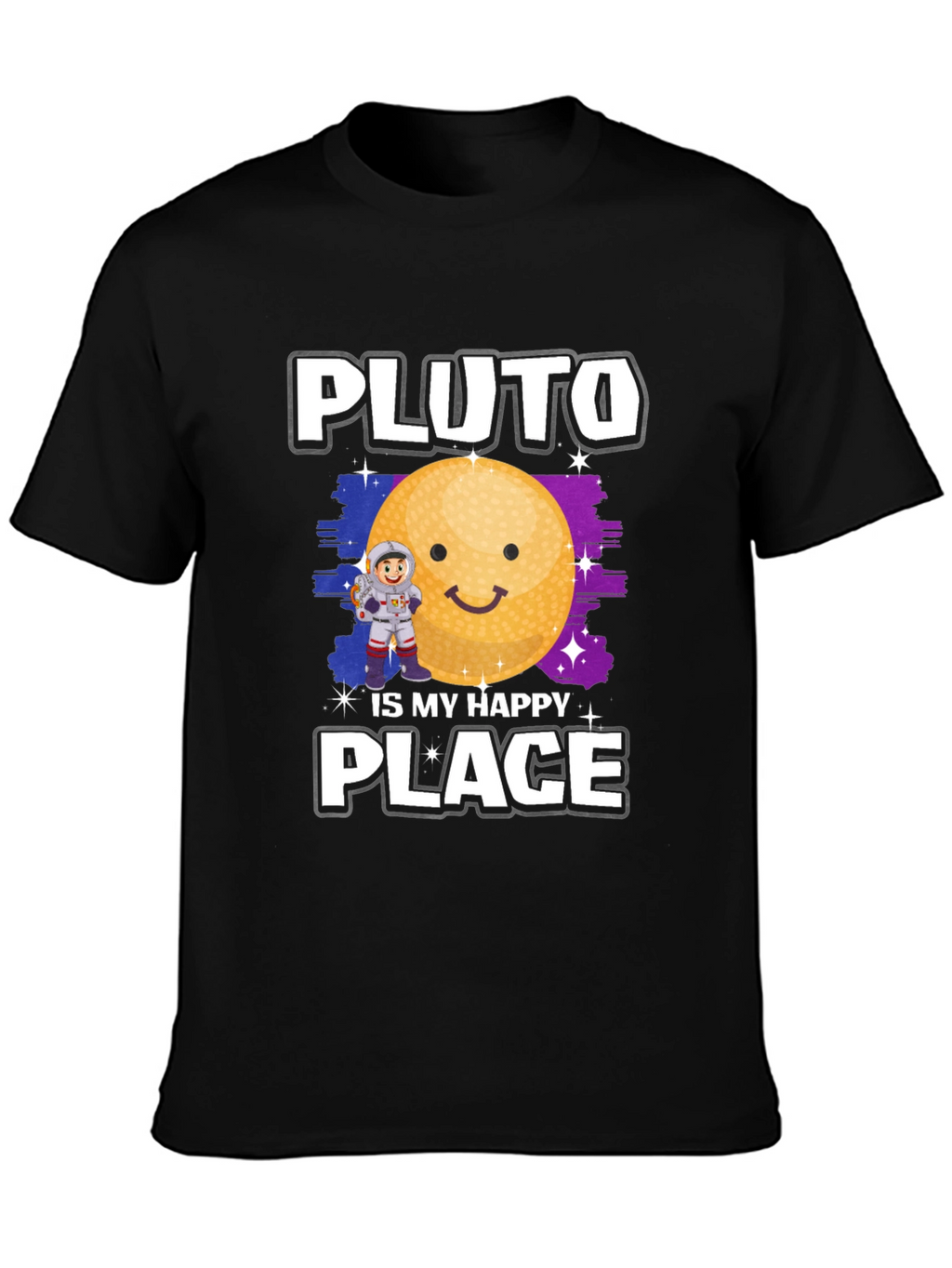 Pluto Is My Happy Place Black Graphic Tee