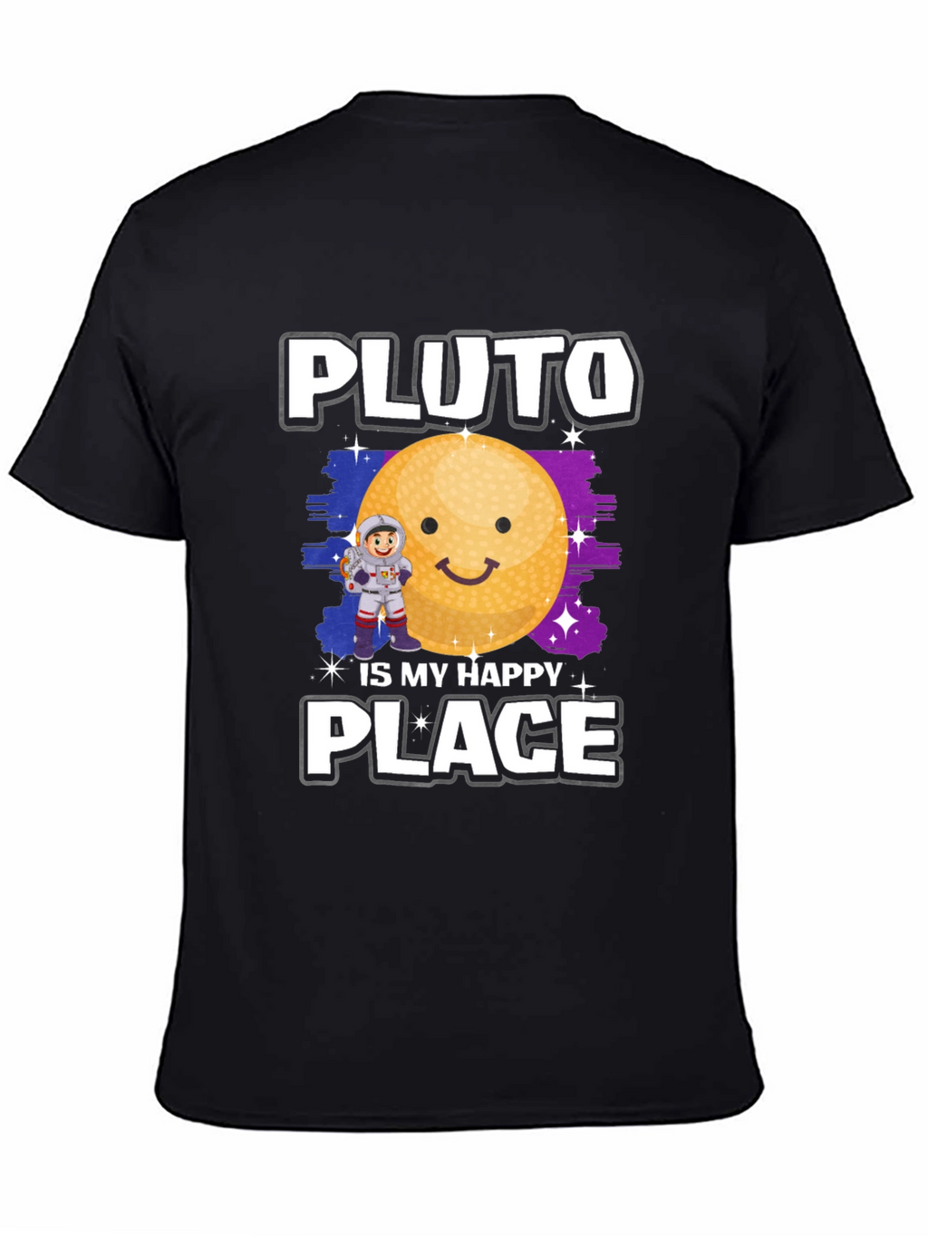 Pluto Is My Happy Place Black Graphic Tee
