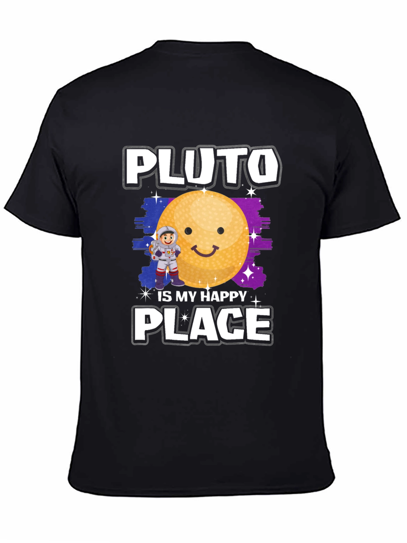 Pluto Is My Happy Place Black Graphic Tee