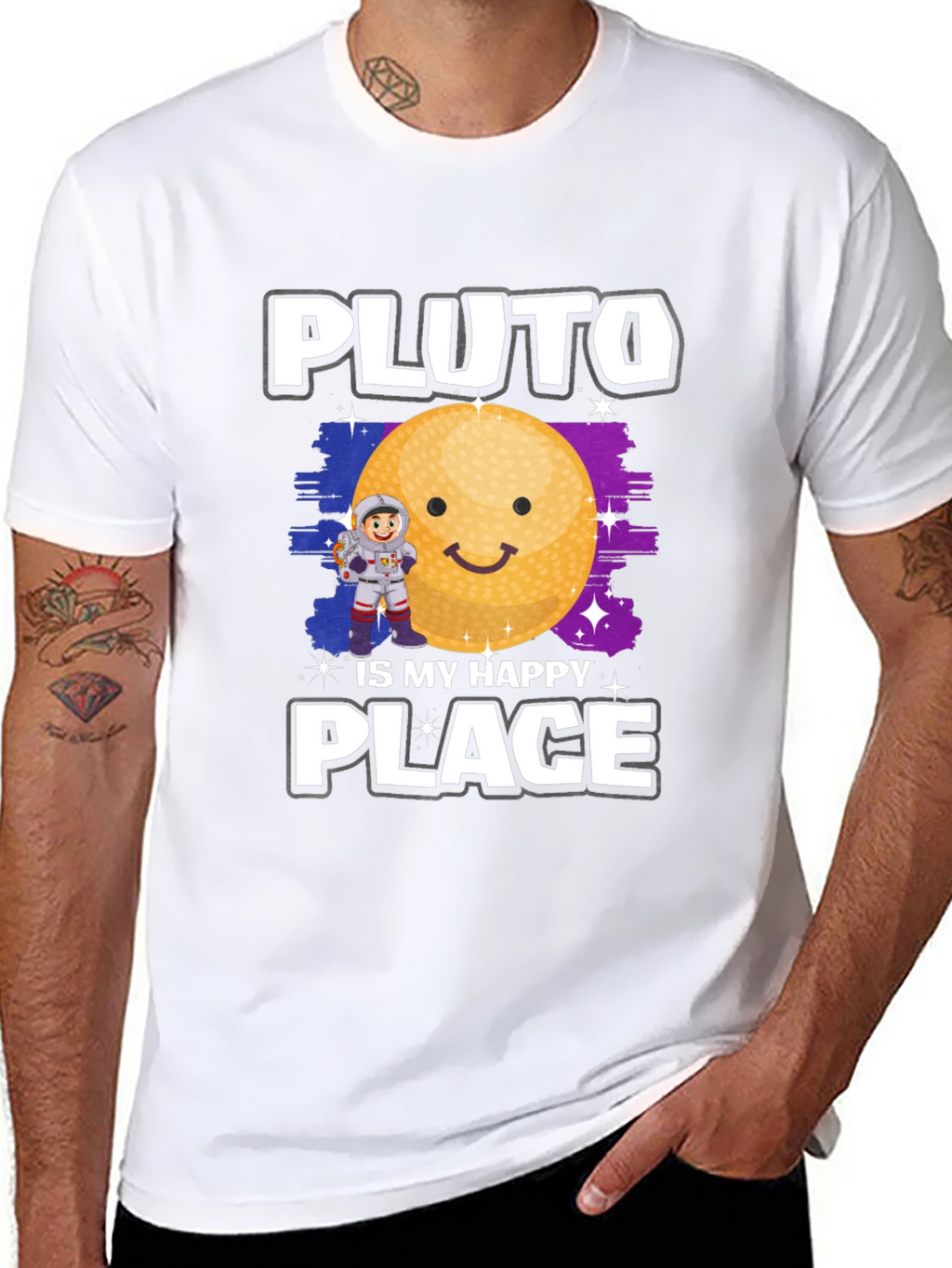 Pluto Is My Happy Place Black Graphic Tee