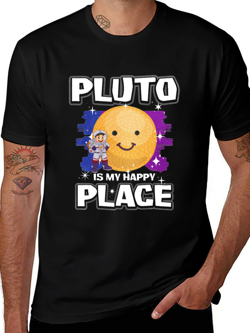 Pluto Is My Happy Place Black Graphic Tee