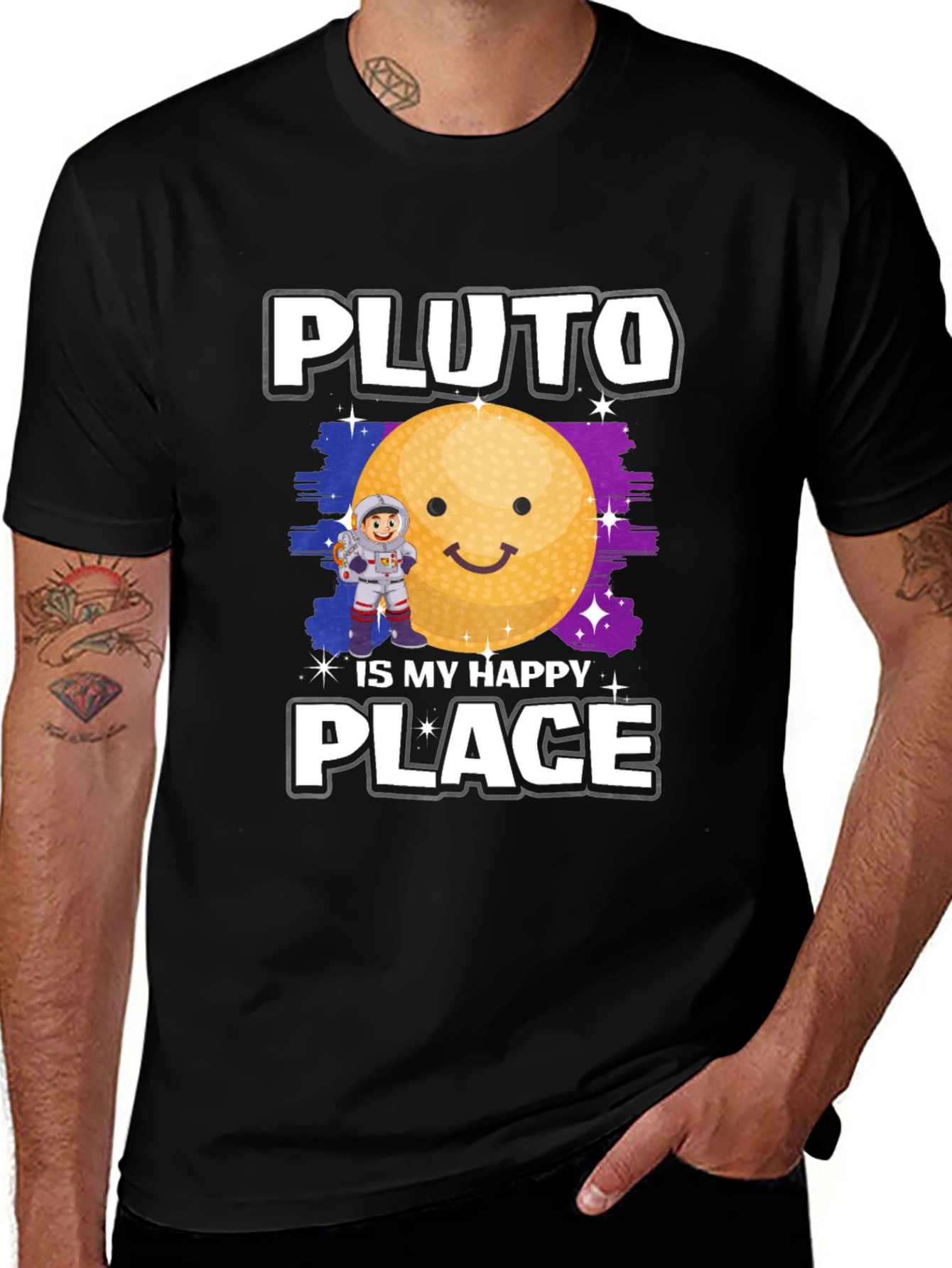 Pluto Is My Happy Place Black Graphic Tee