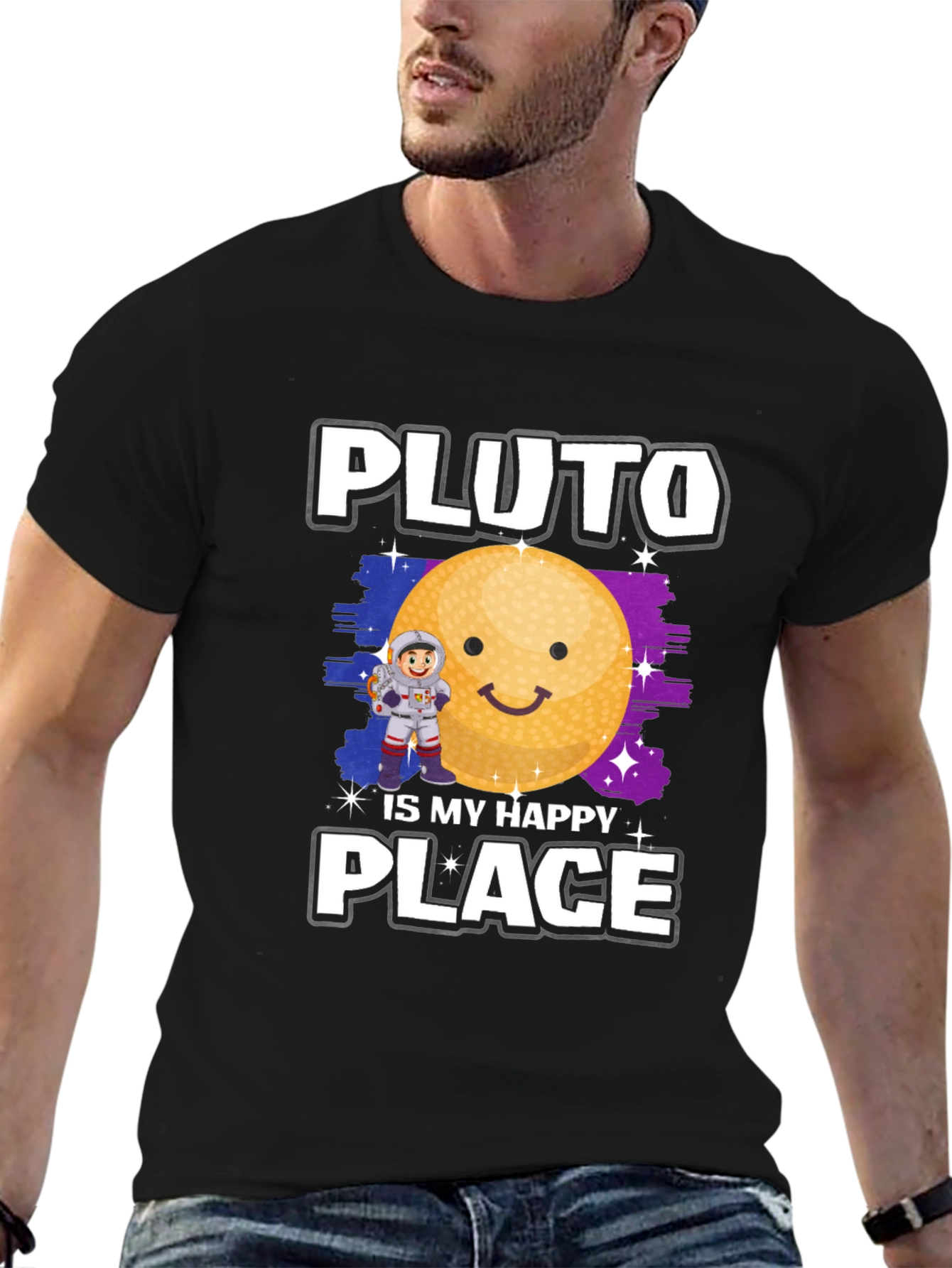 Pluto Is My Happy Place Black Graphic Tee