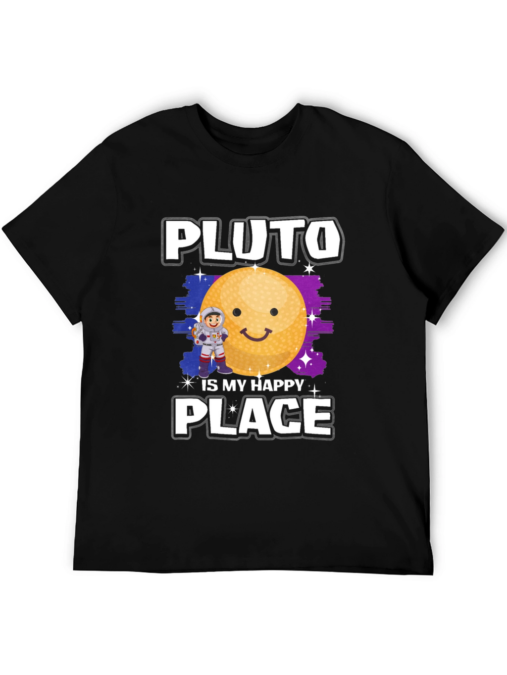 Pluto Is My Happy Place Black Graphic Tee