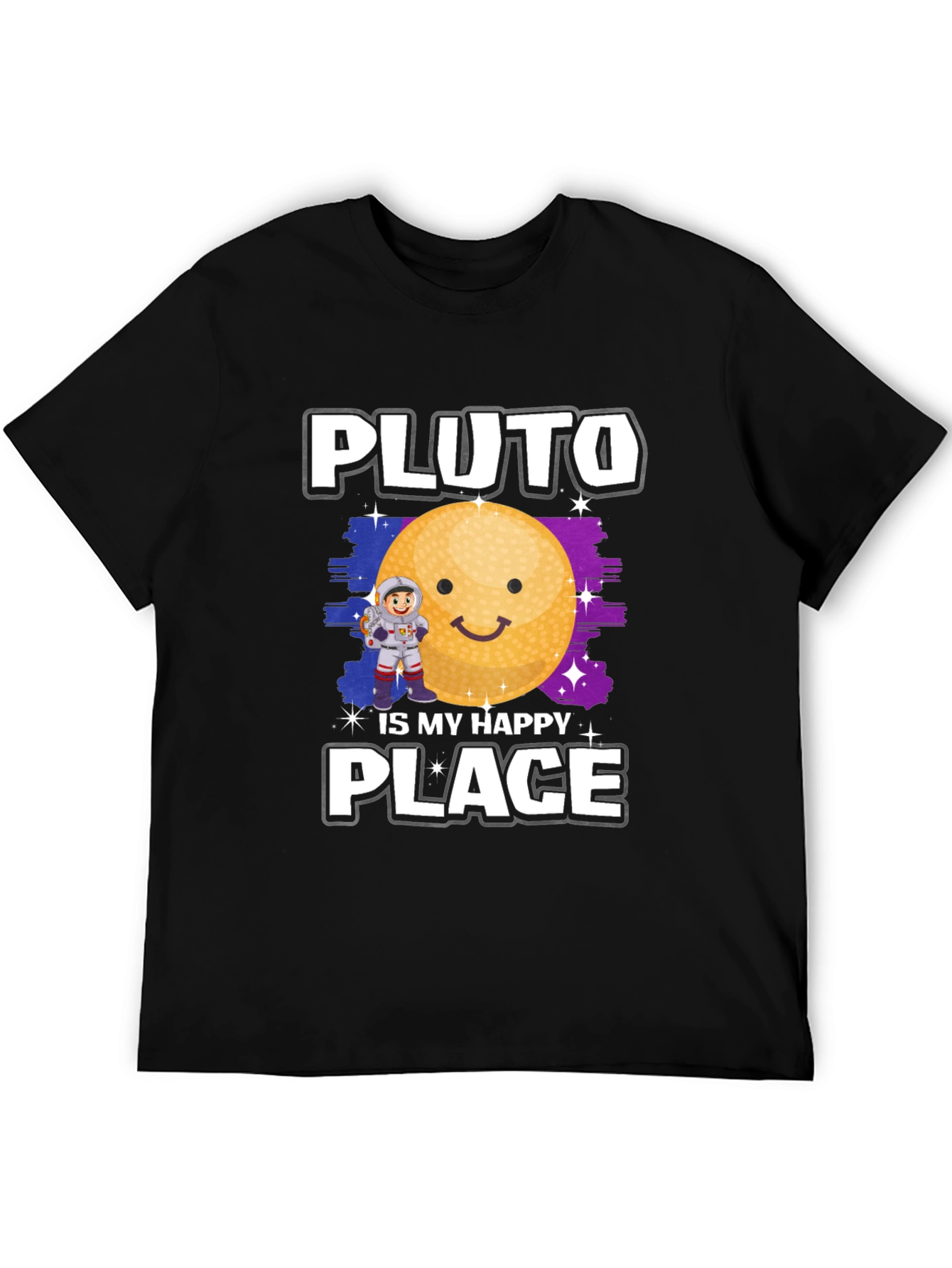 Pluto Is My Happy Place Black Graphic Tee