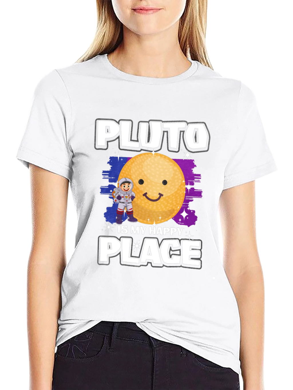 Pluto Is My Happy Place Black Graphic Tee