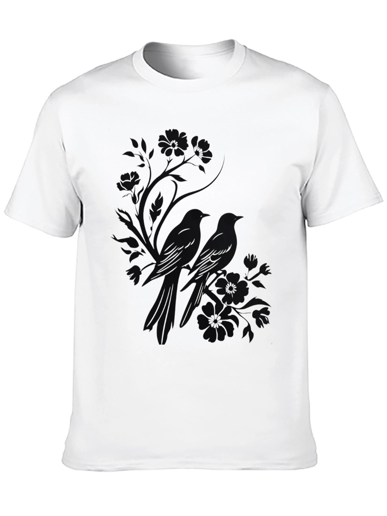 Mens Black Bird Print T-Shirt