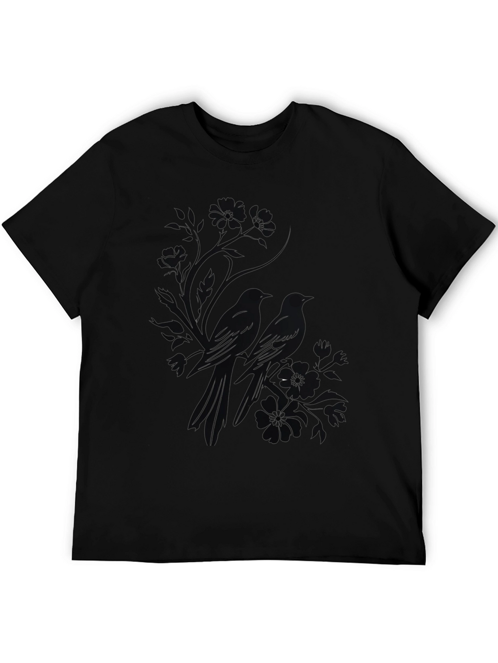 Mens Black Bird Print T-Shirt