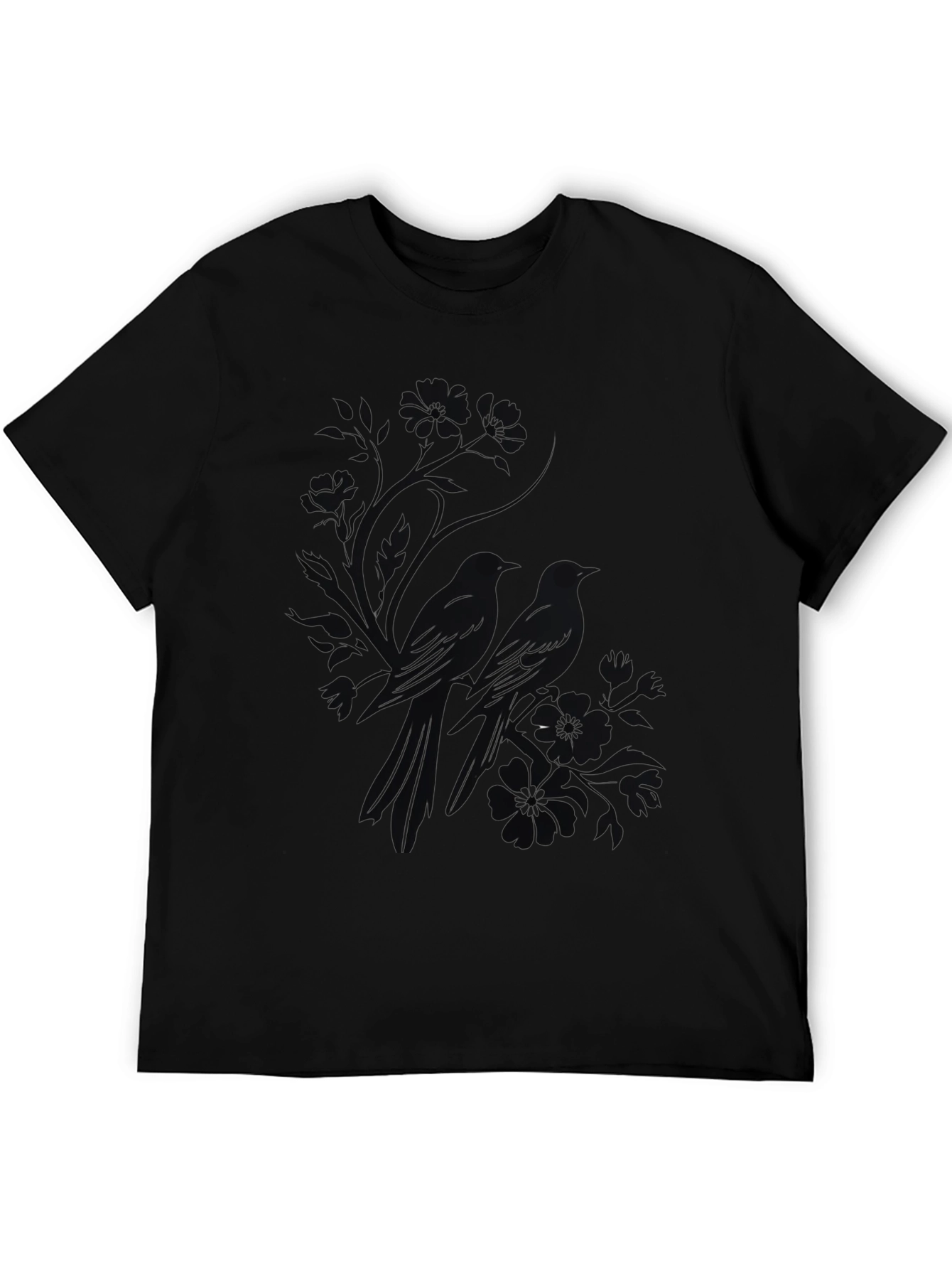 Mens Black Bird Print T-Shirt