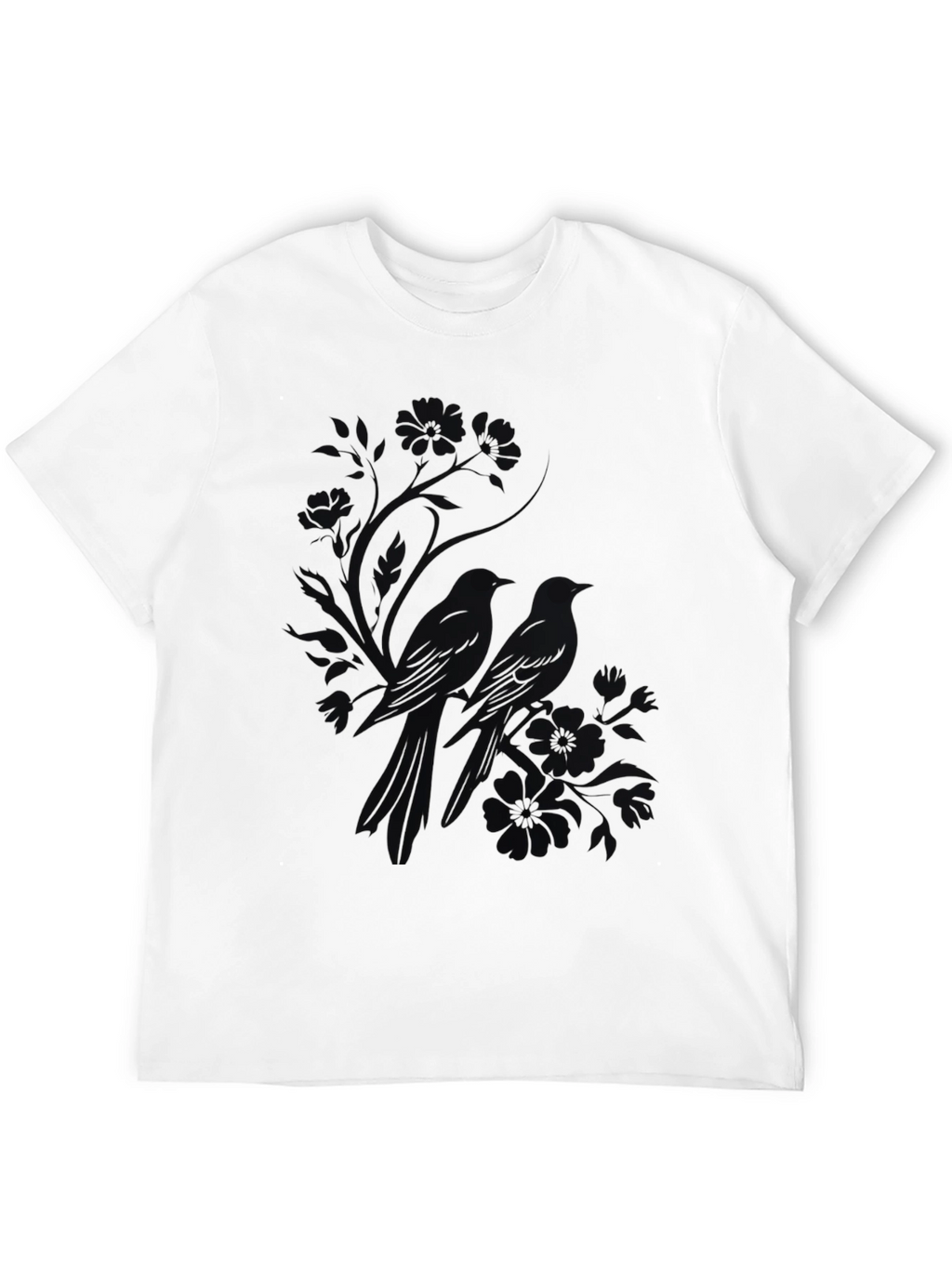 Mens Black Bird Print T-Shirt