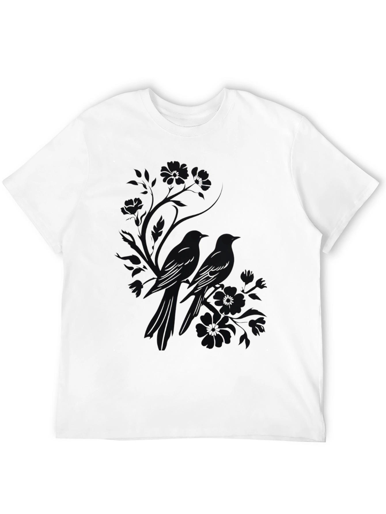 Mens Black Bird Print T-Shirt