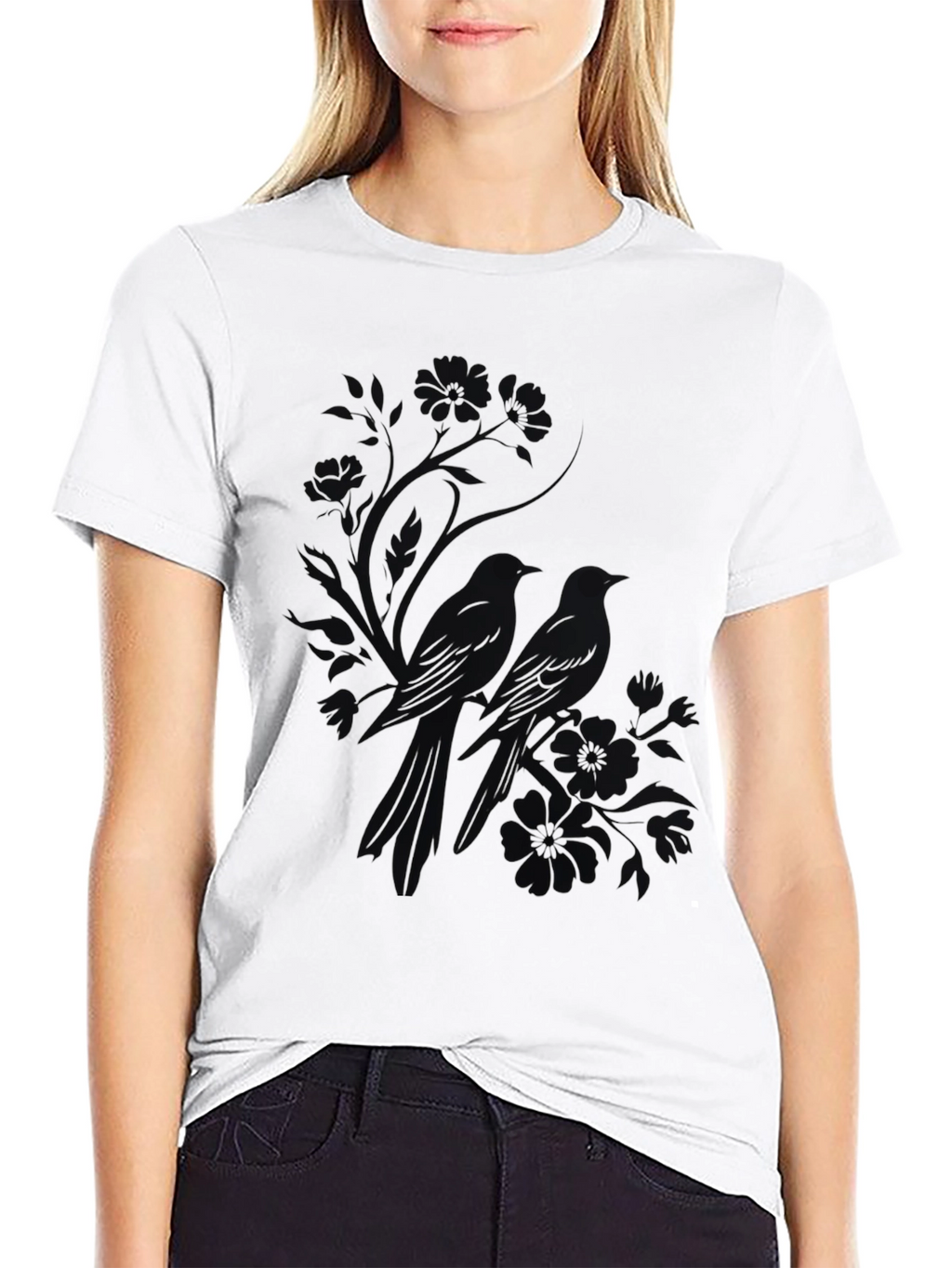 Mens Black Bird Print T-Shirt