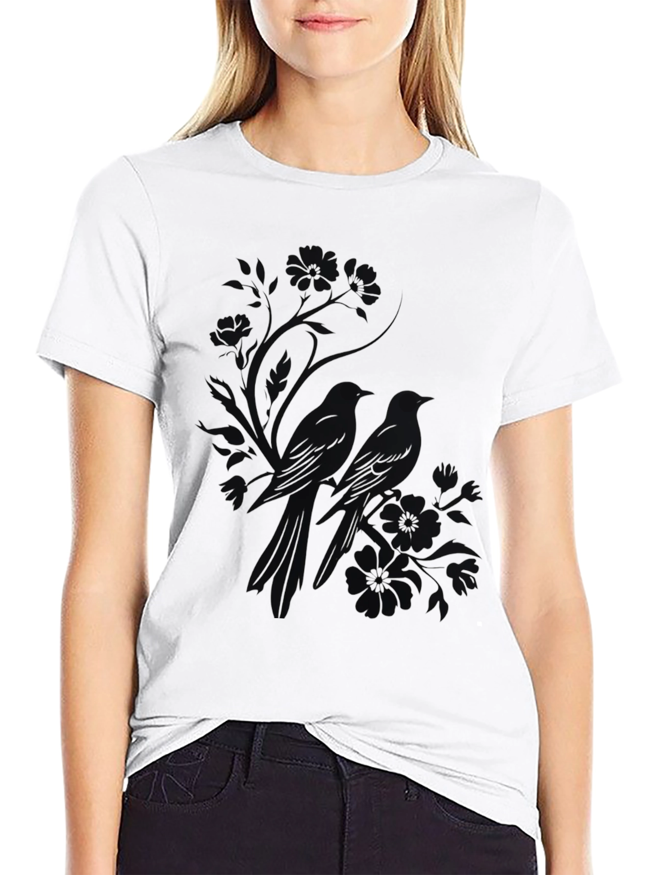 Mens Black Bird Print T-Shirt