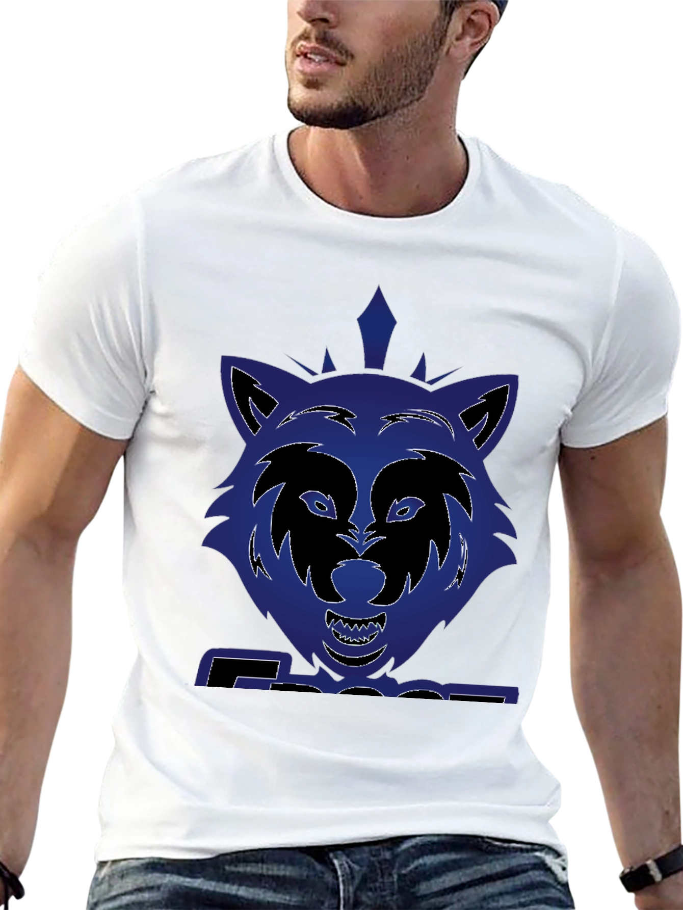 Graphic Wolf T-Shirt - Bold Blue Design