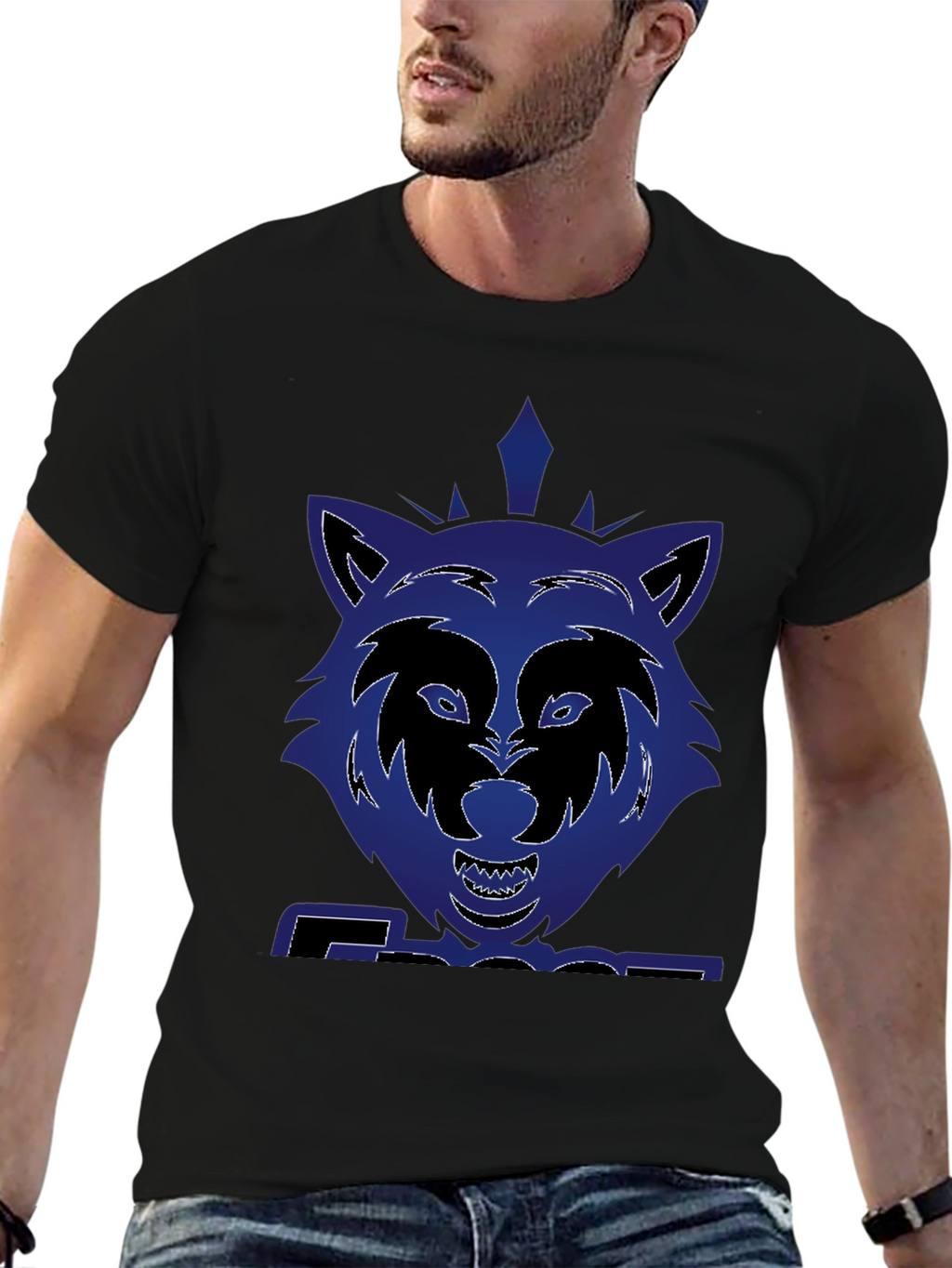 Graphic Wolf T-Shirt - Bold Blue Design
