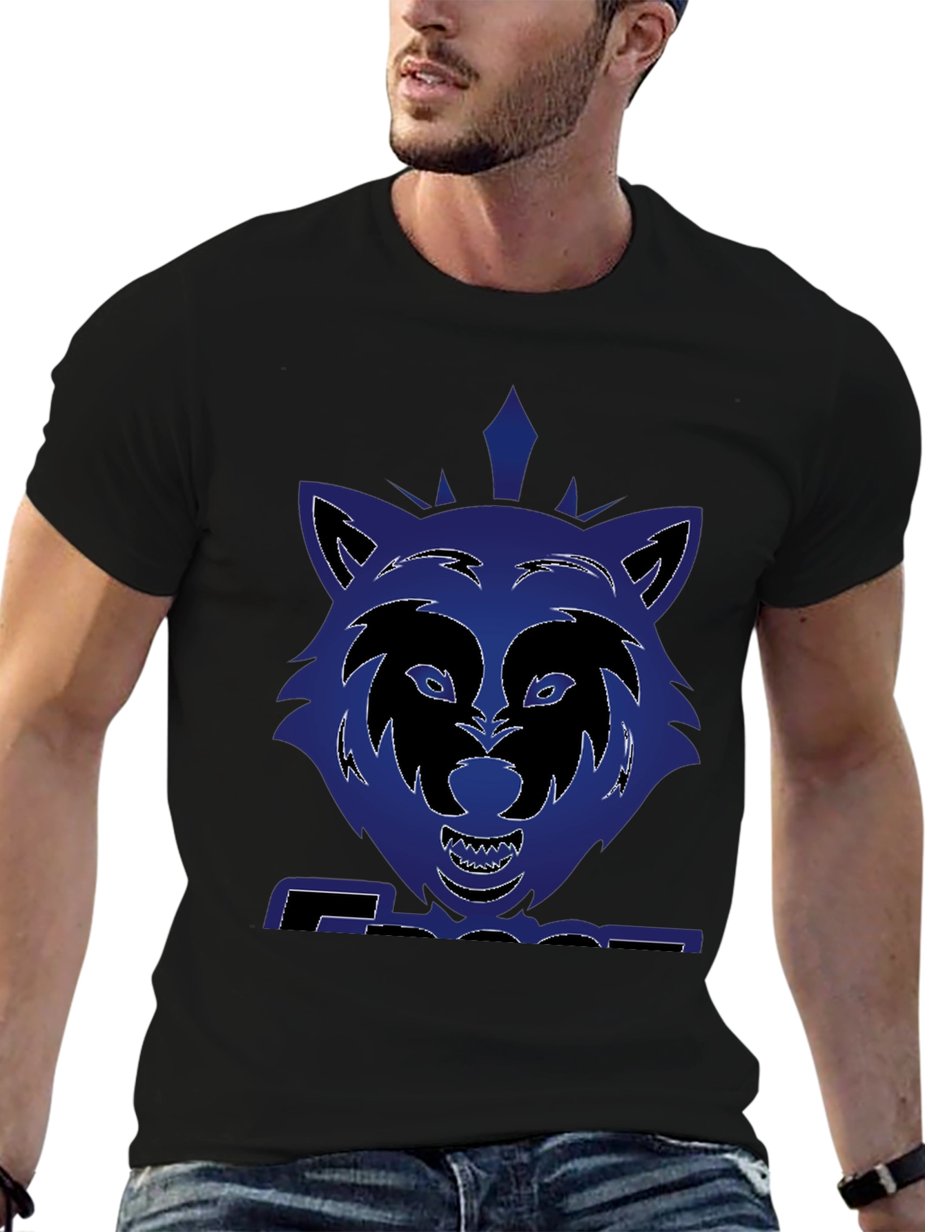 Graphic Wolf T-Shirt - Bold Blue Design