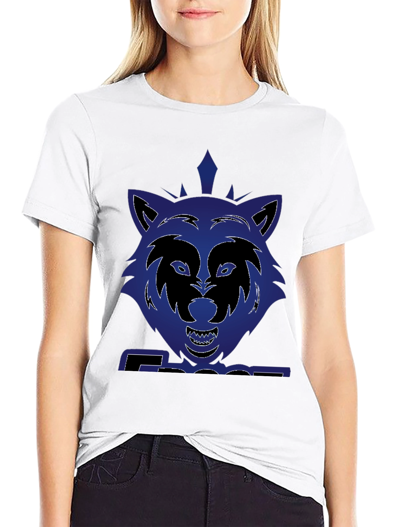Graphic Wolf T-Shirt - Bold Blue Design