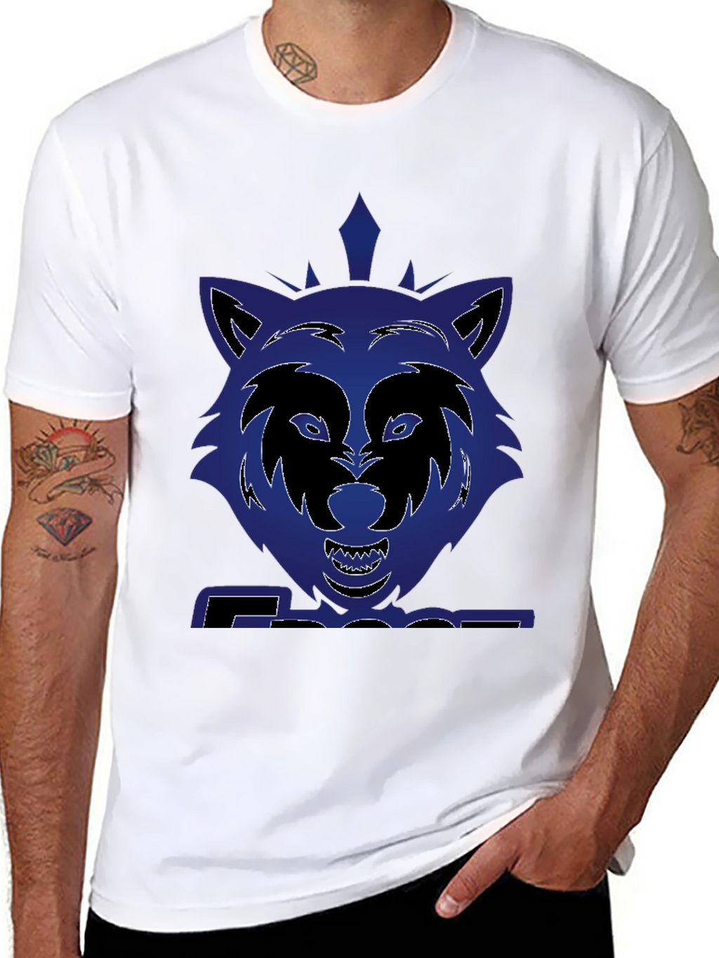 Graphic Wolf T-Shirt - Bold Blue Design